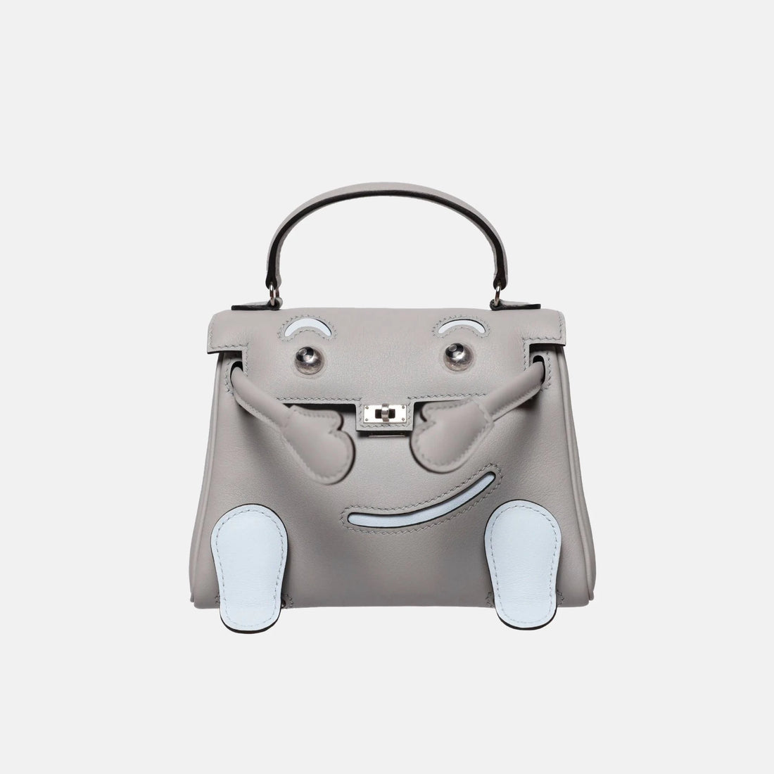 Hermes Kelly Doll Blue Glacier Blue Brume Swift PHW, Front