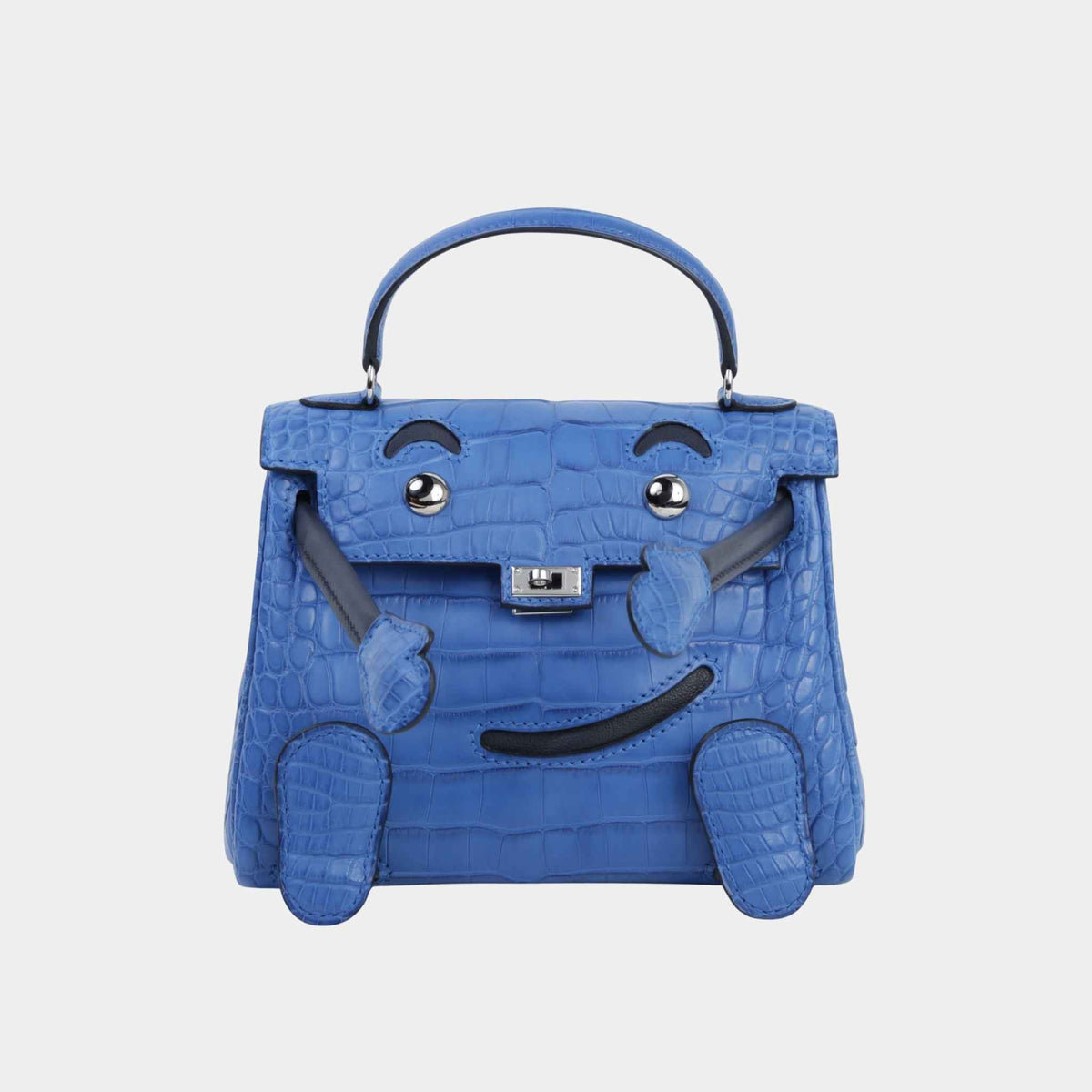 حقيبة Kelly Doll من تمساح مات Alligator بلون Bleu Zellige مع حليات بلاديوم