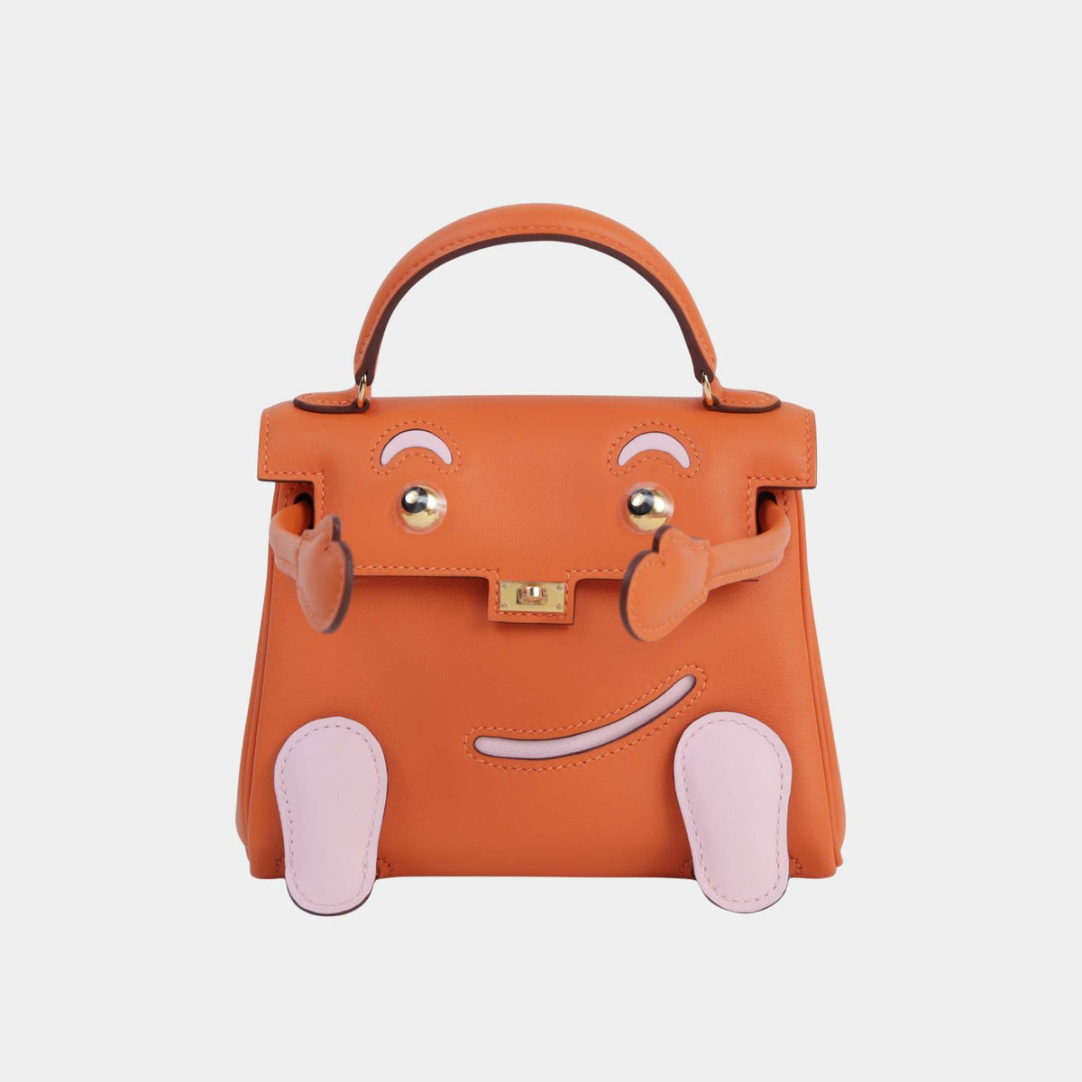 حقيبة Kelly Doll Swift بلون Orange/Rose Sakura مع حليات ذهبية