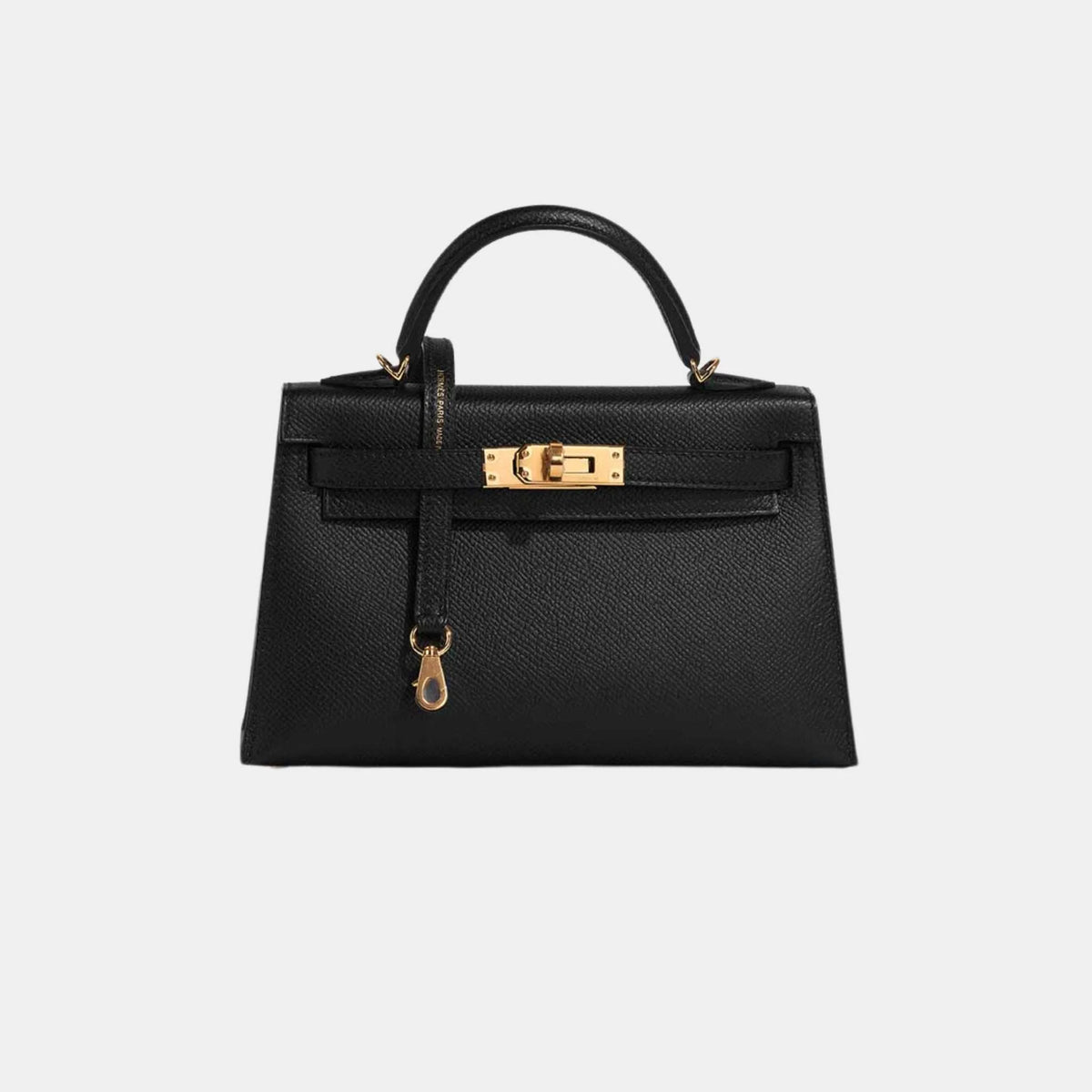حقيبة Kelly Mini من جلد Epsom باللون الأسود مع إكسسوارات ذهبية