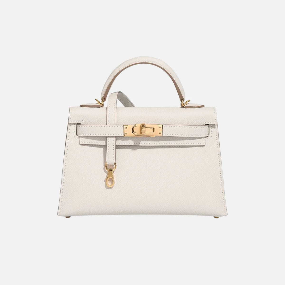 حقيبة Kelly Mini من جلد Epsom باللون Gris Pâle مع إكسسوارات ذهبية