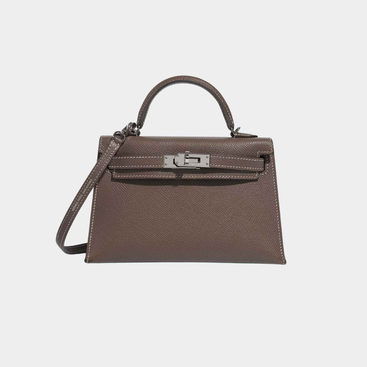حقيبة Kelly Mini II 20 من جلد Epsom باللون Etoupe مع إكسسوارات بلاديوم