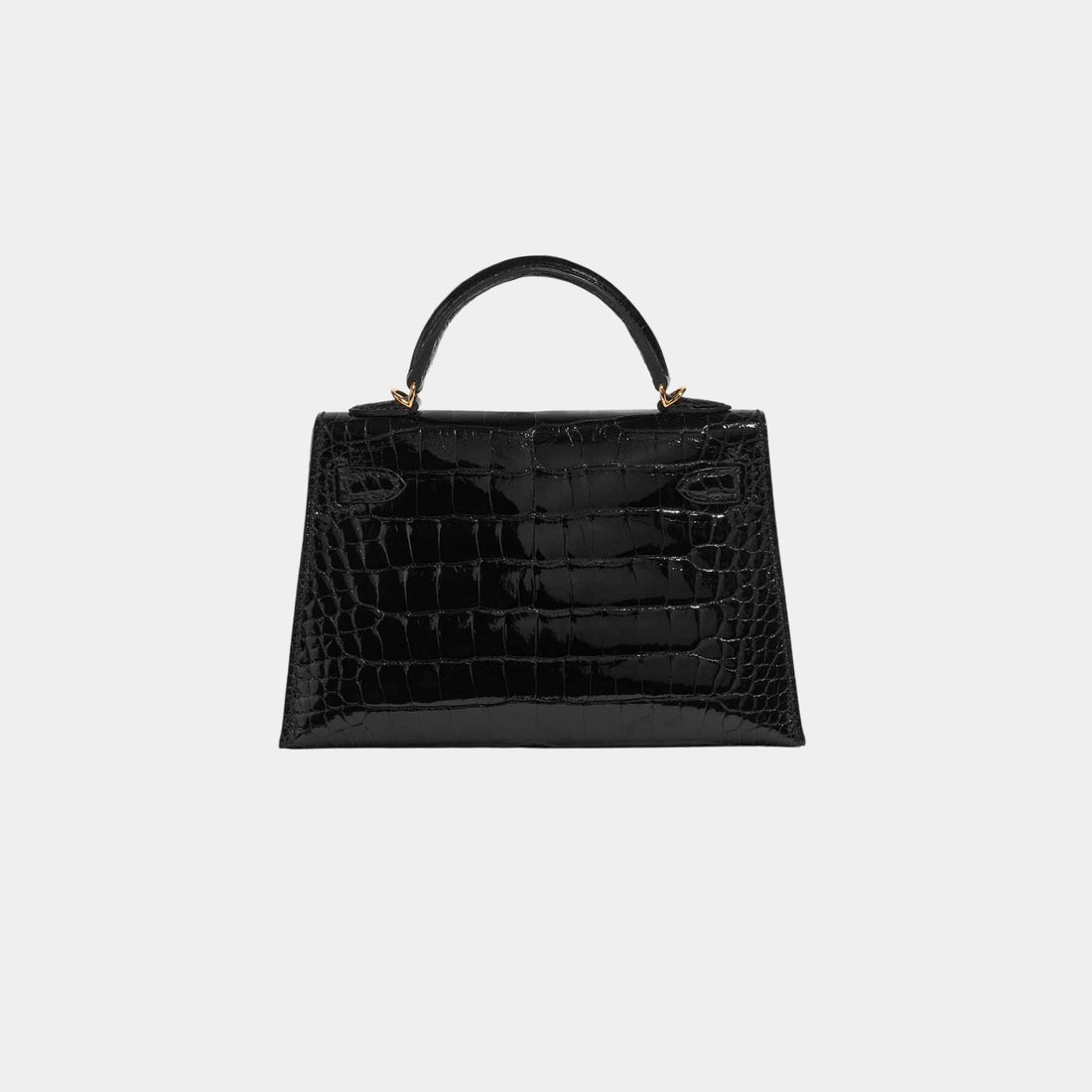 Hermes Kelly Mini II 20 Shiny Porosus Alligator Black, Back