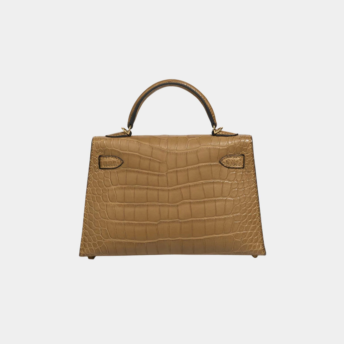 Hermes Kelly Mini جلد تمساح مطفي Kraft GHW، الخلف
