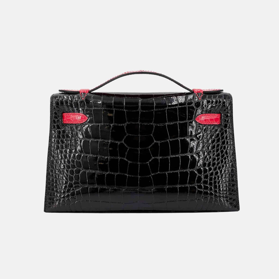 Hermes Kelly Pochette HSS تمساح أسود/جيرانيوم PHW، من الخلف