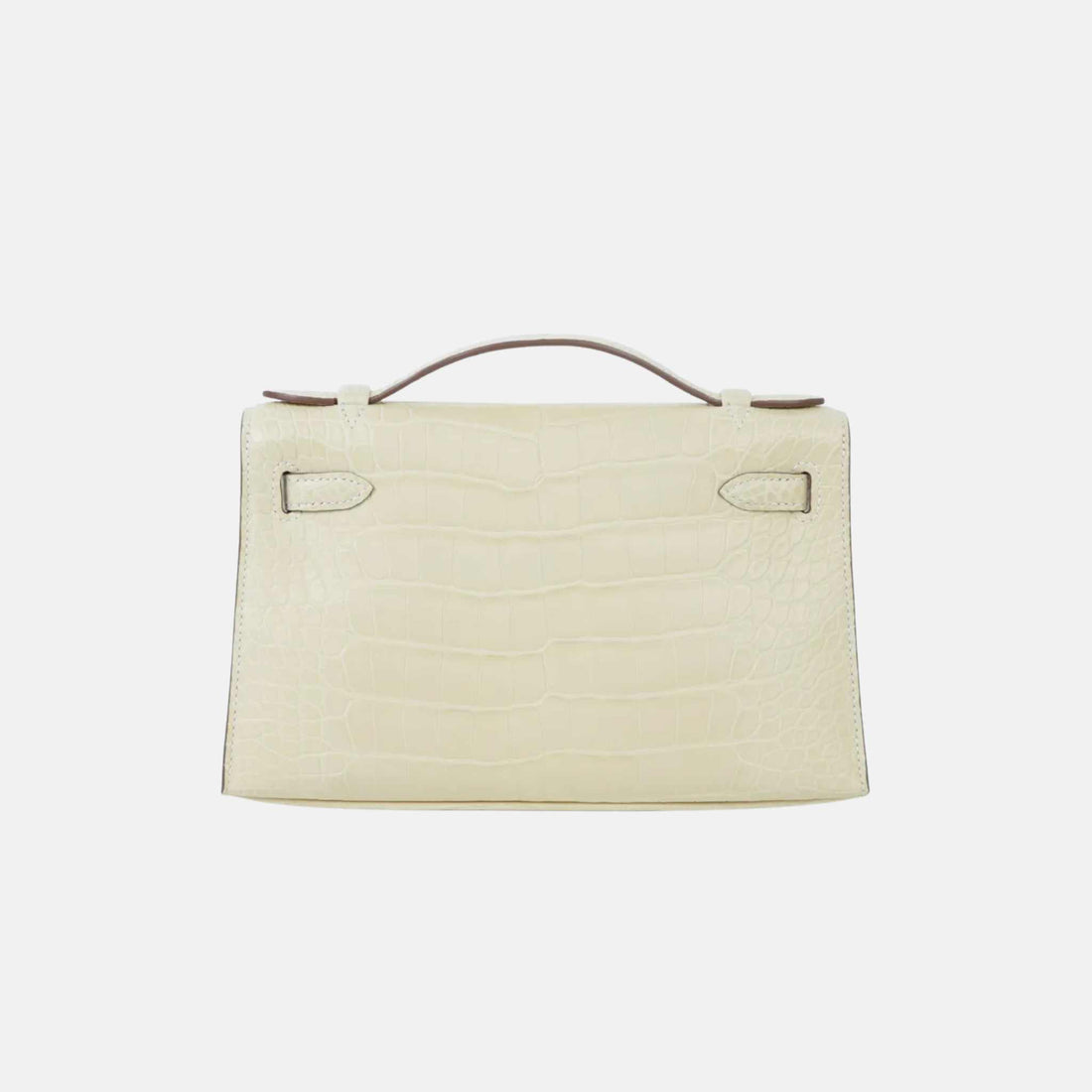 Hermès Kelly Pochette من جلد التمساح المطفي بلون فانيلا، PHW، الخلف