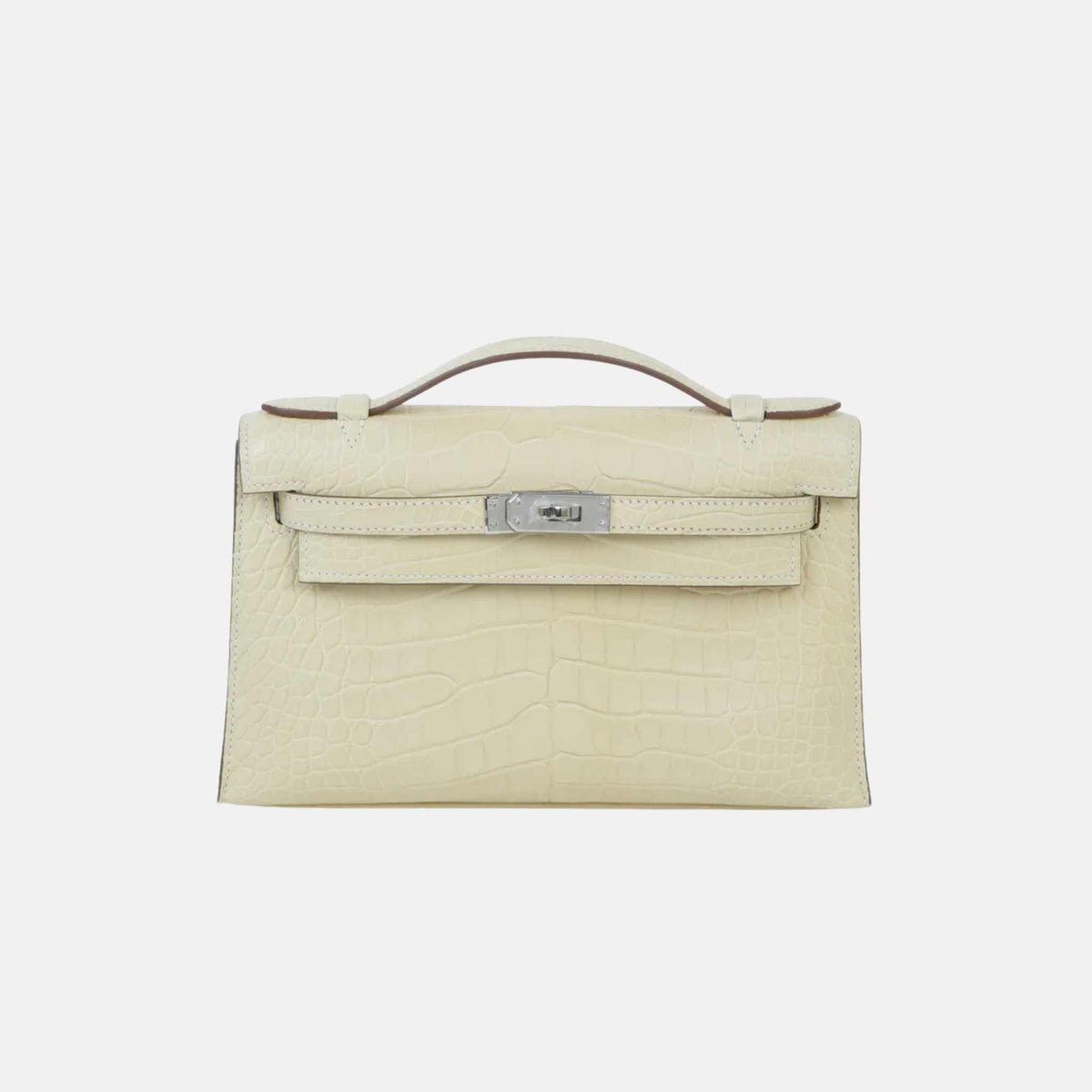 حقيبة Kelly Pochette من تمساح مات Alligator بلون Vanille مع حليات بلاديوم