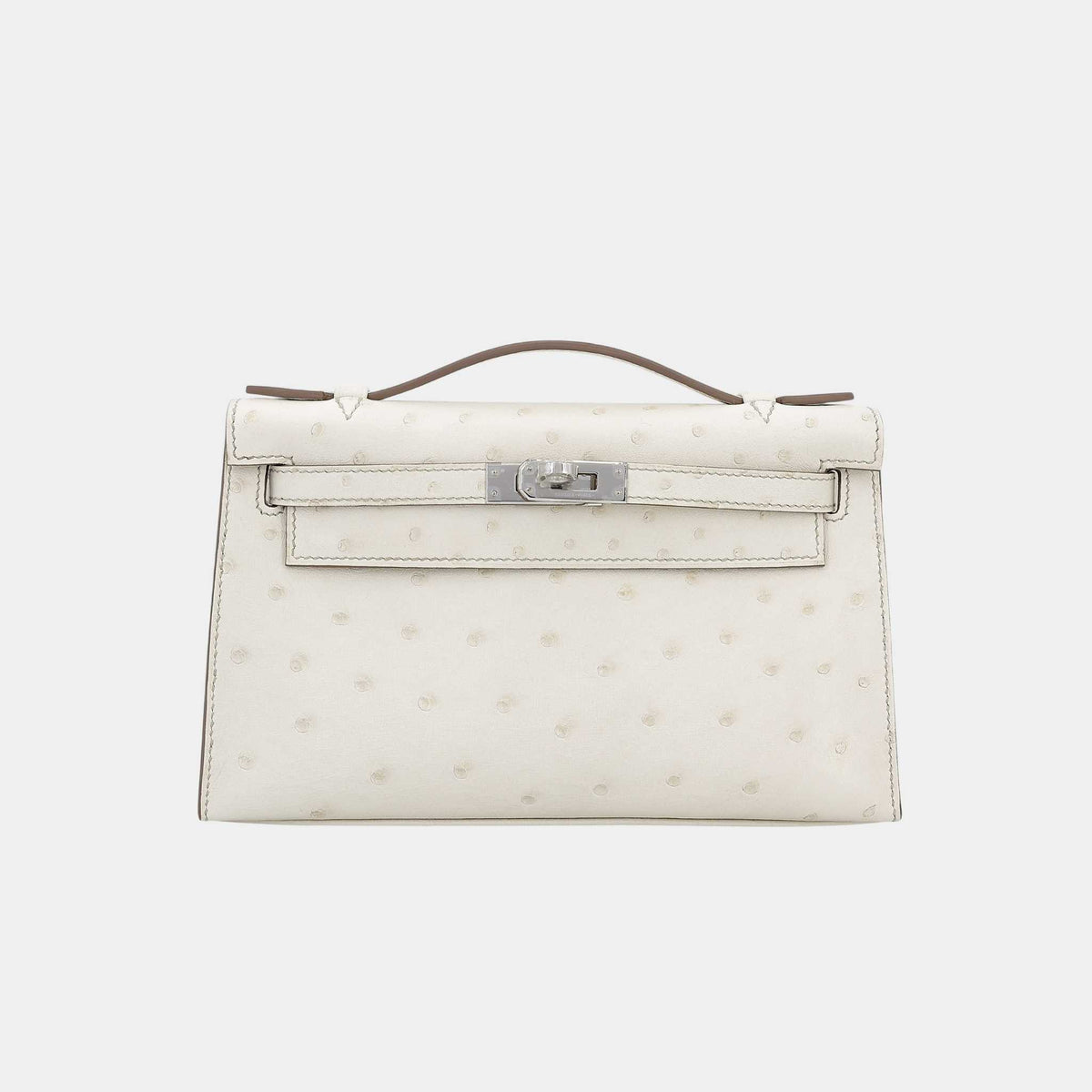 حقيبة Kelly Pochette من نعامة بلون Beton مع حليات بلاديوم