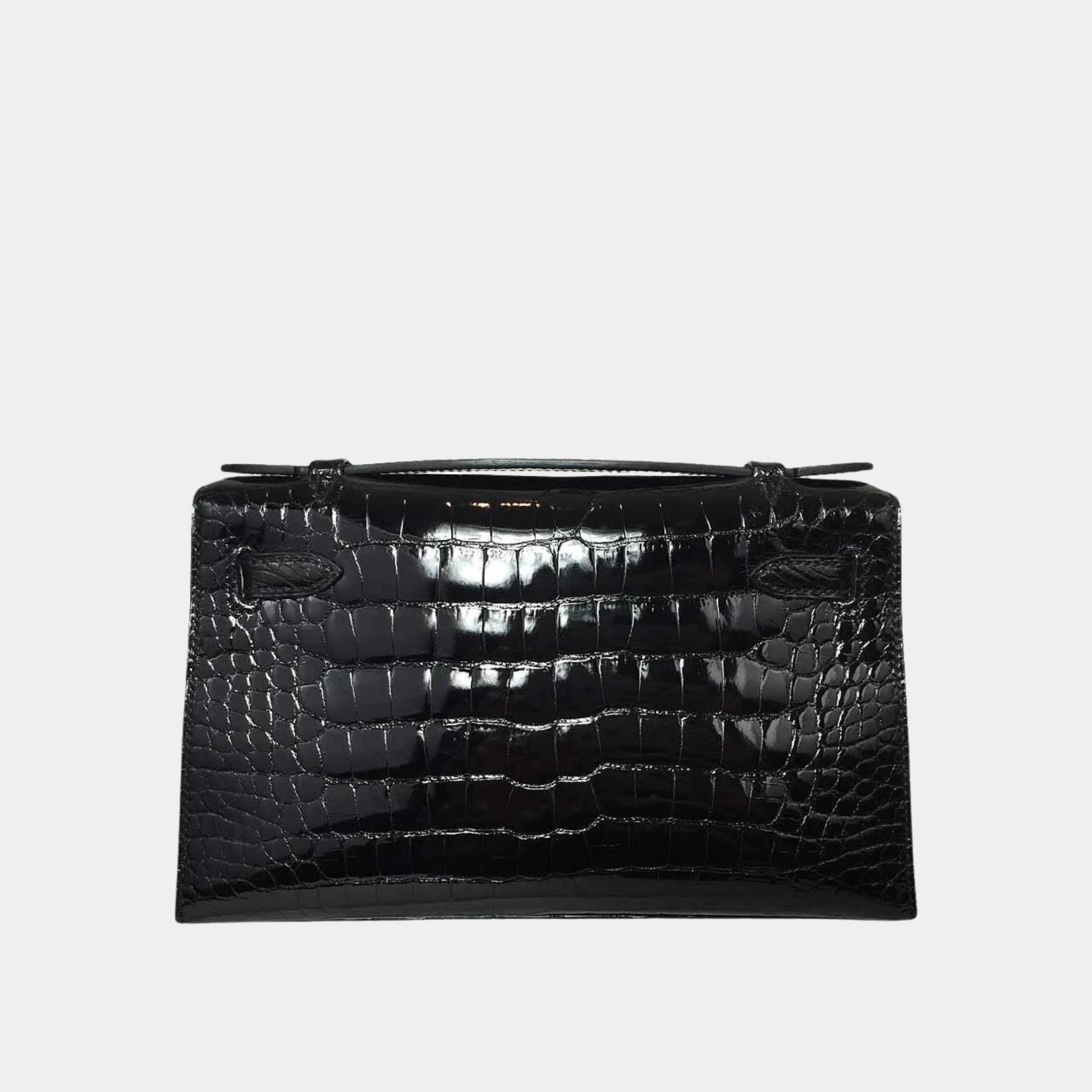 Hermes Kelly Pochette shinyAlligator Black PHW, Back 