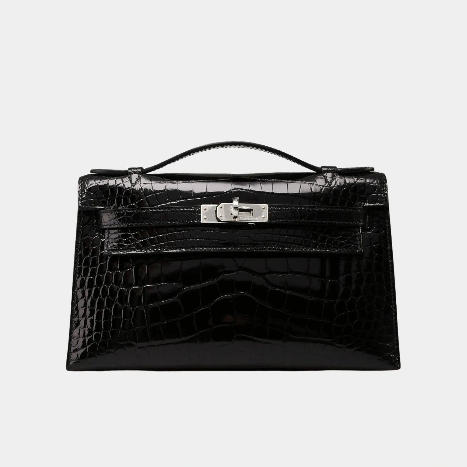 Hermes Kelly Pochette shinyAlligator Black PHW, Front