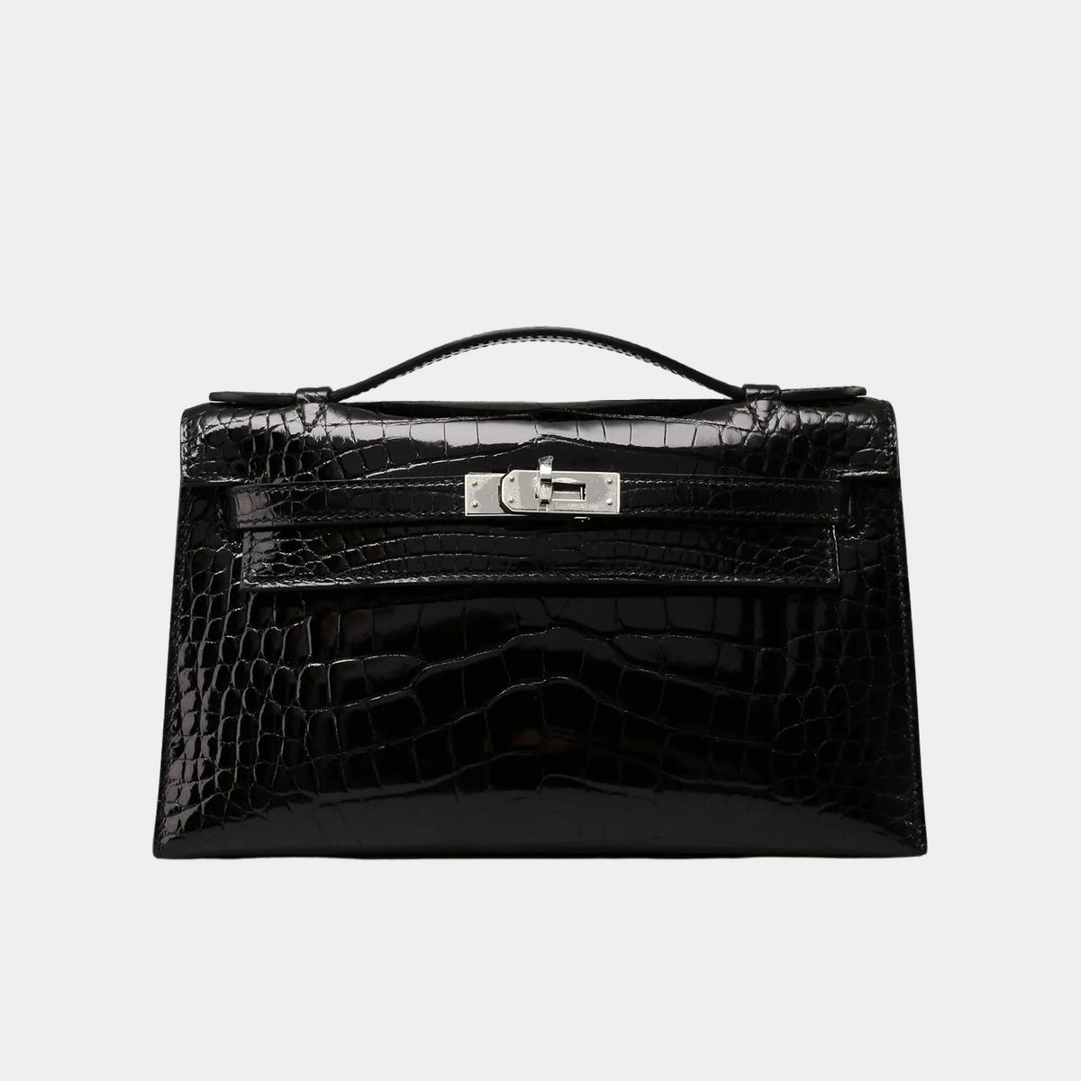 حقيبة Kelly Pochette HSS من تمساح أسود مع حليات بلاديوم