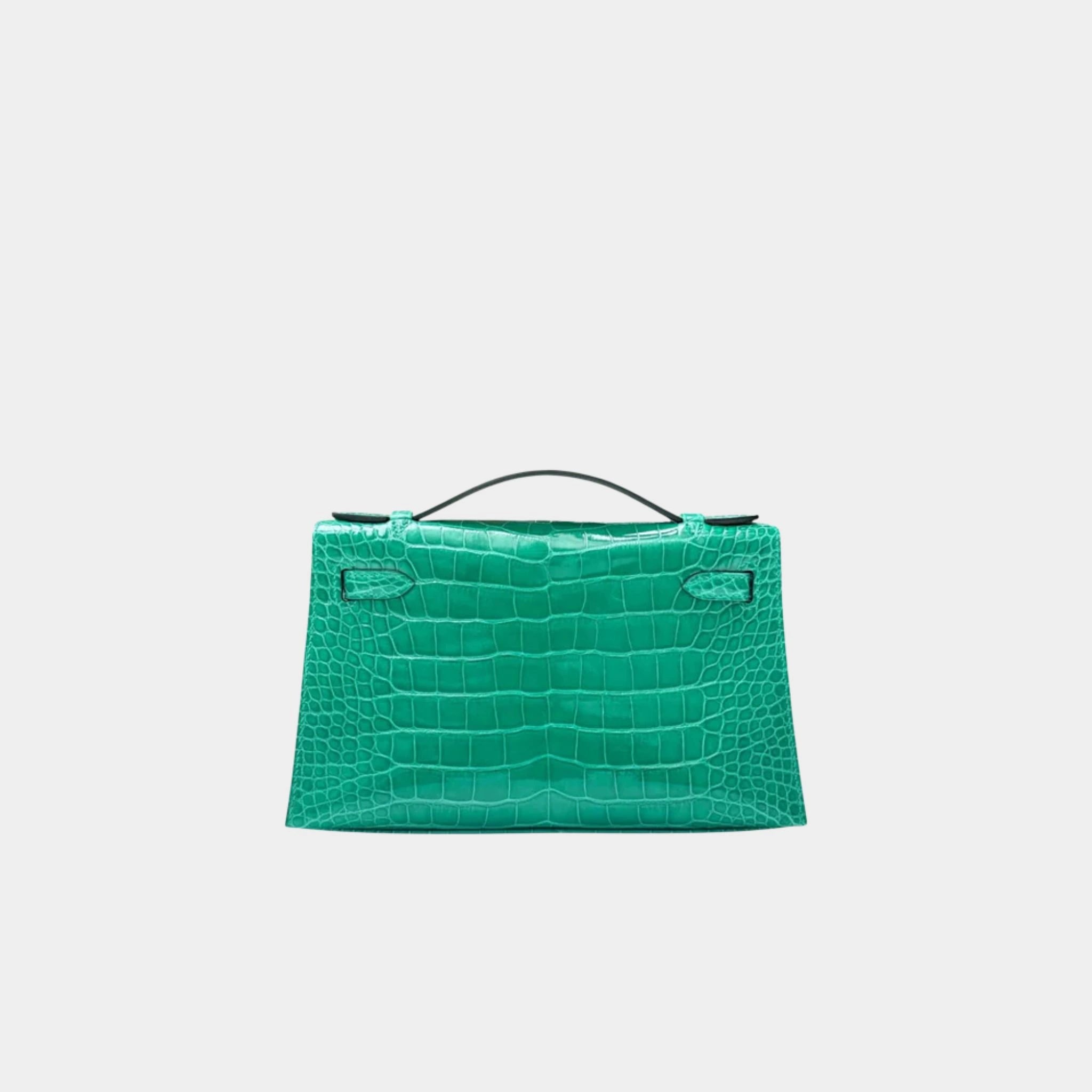 Hermes Kelly Pochette Shiny Crocodile Vert Jade GHW