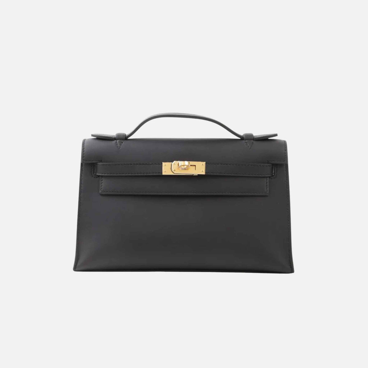 حقيبة Kelly Pochette Swift سوداء مع حليات ذهبية