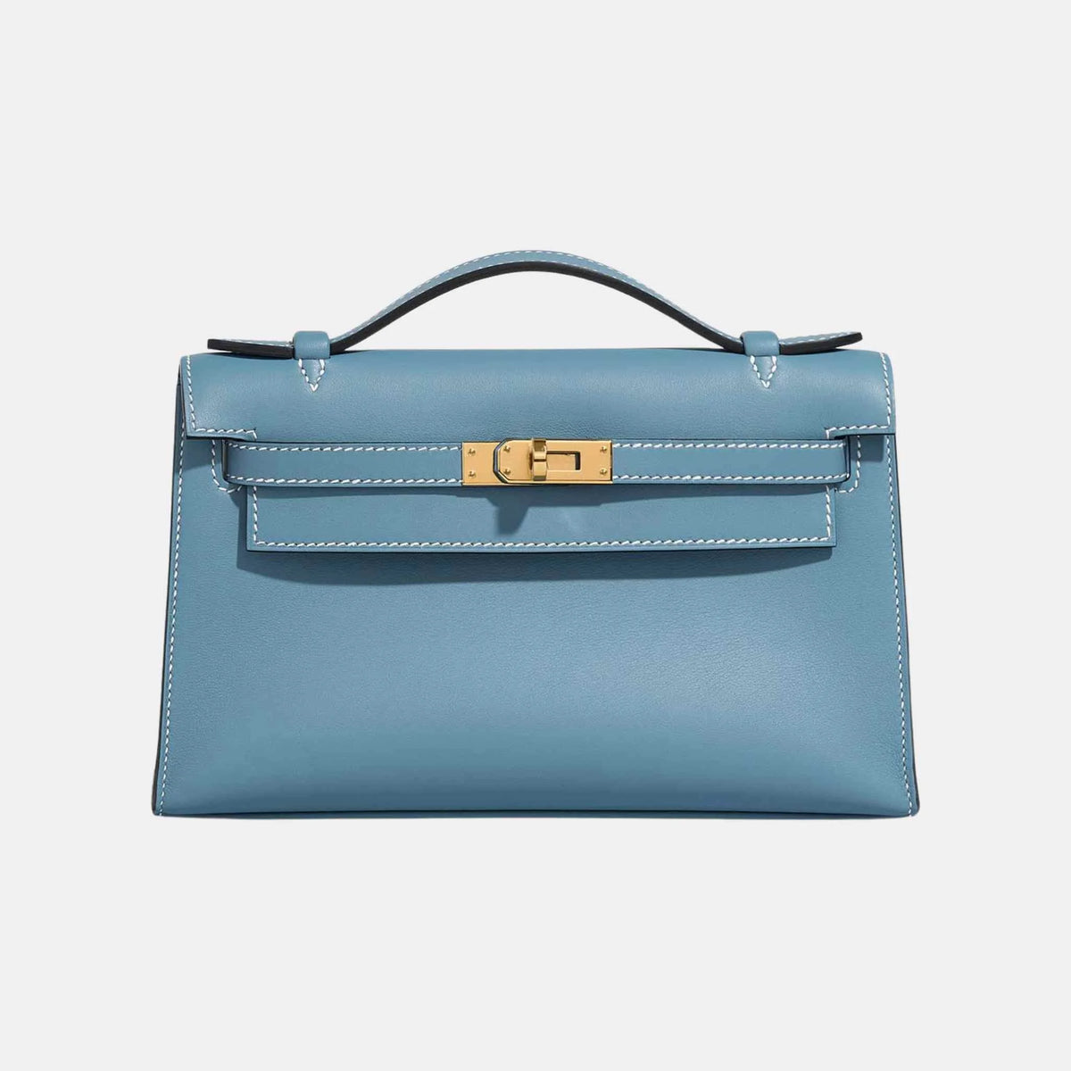 حقيبة Kelly Pochette من جلد Swift باللون Bleu Jean