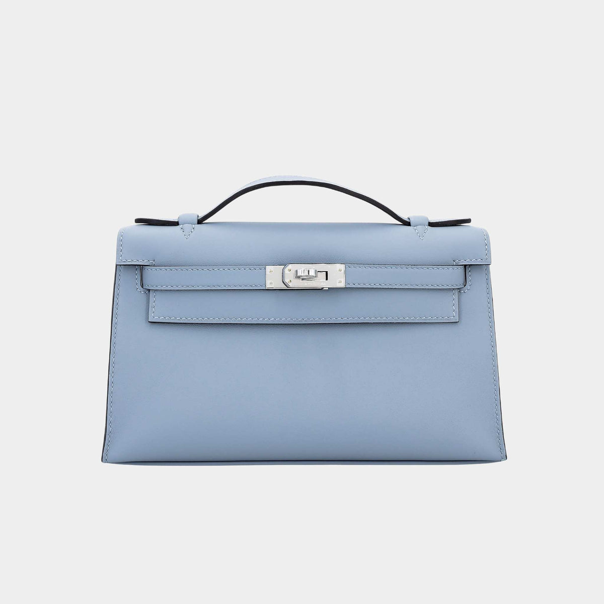 حقيبة Kelly Pochette Swift بلون Bleu Lin مع حليات بلاديوم