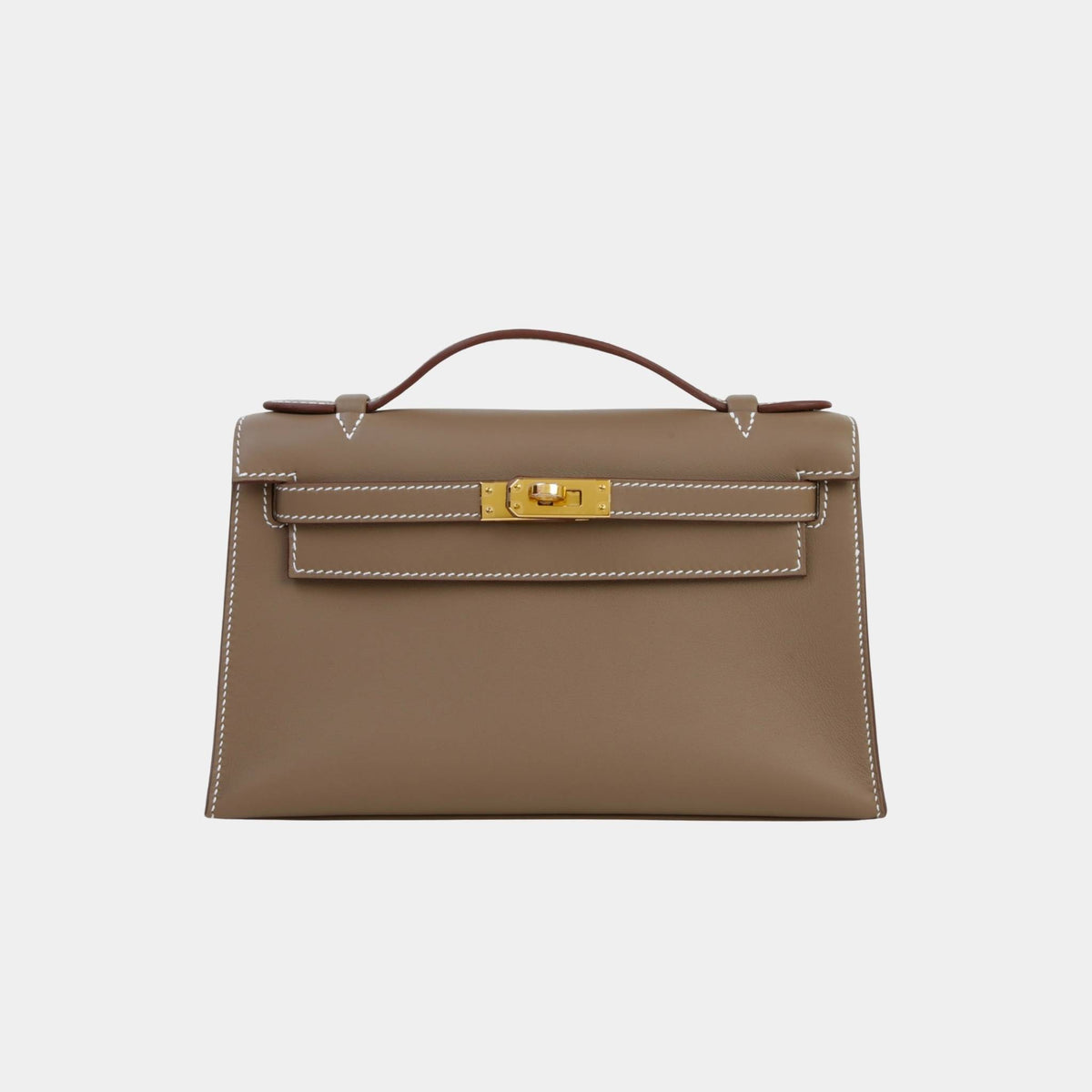 حقيبة Kelly Pochette Swift بلون Etoupe مع حليات ذهبية