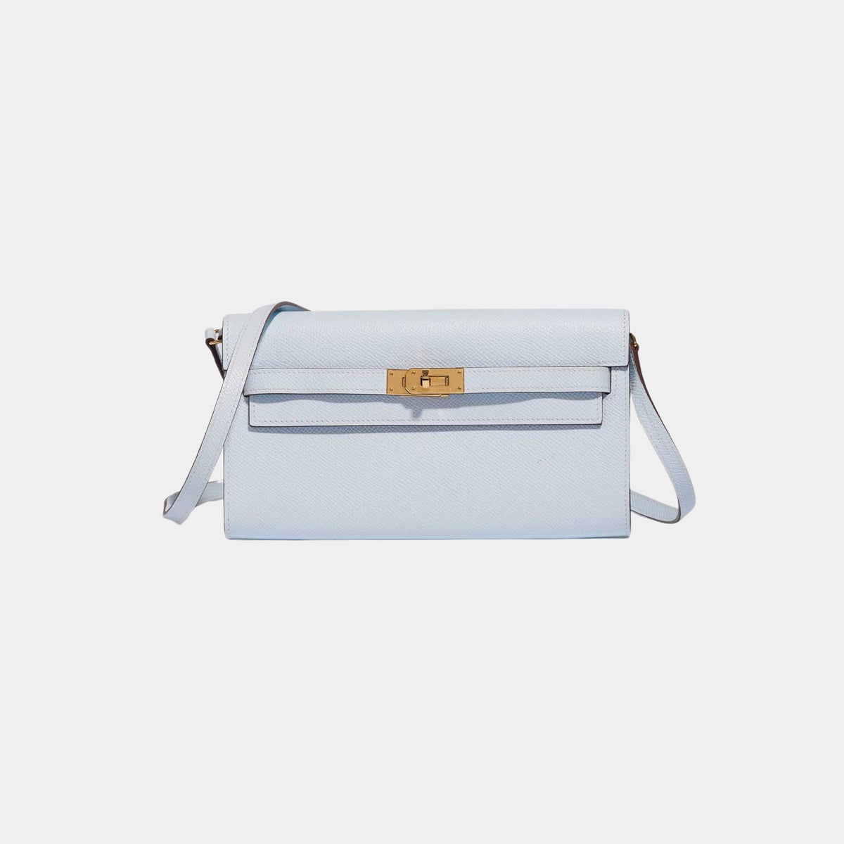 محفظة Kelly To Go من جلد Epsom باللون Blue Brume مع إكسسوارات ذهبية