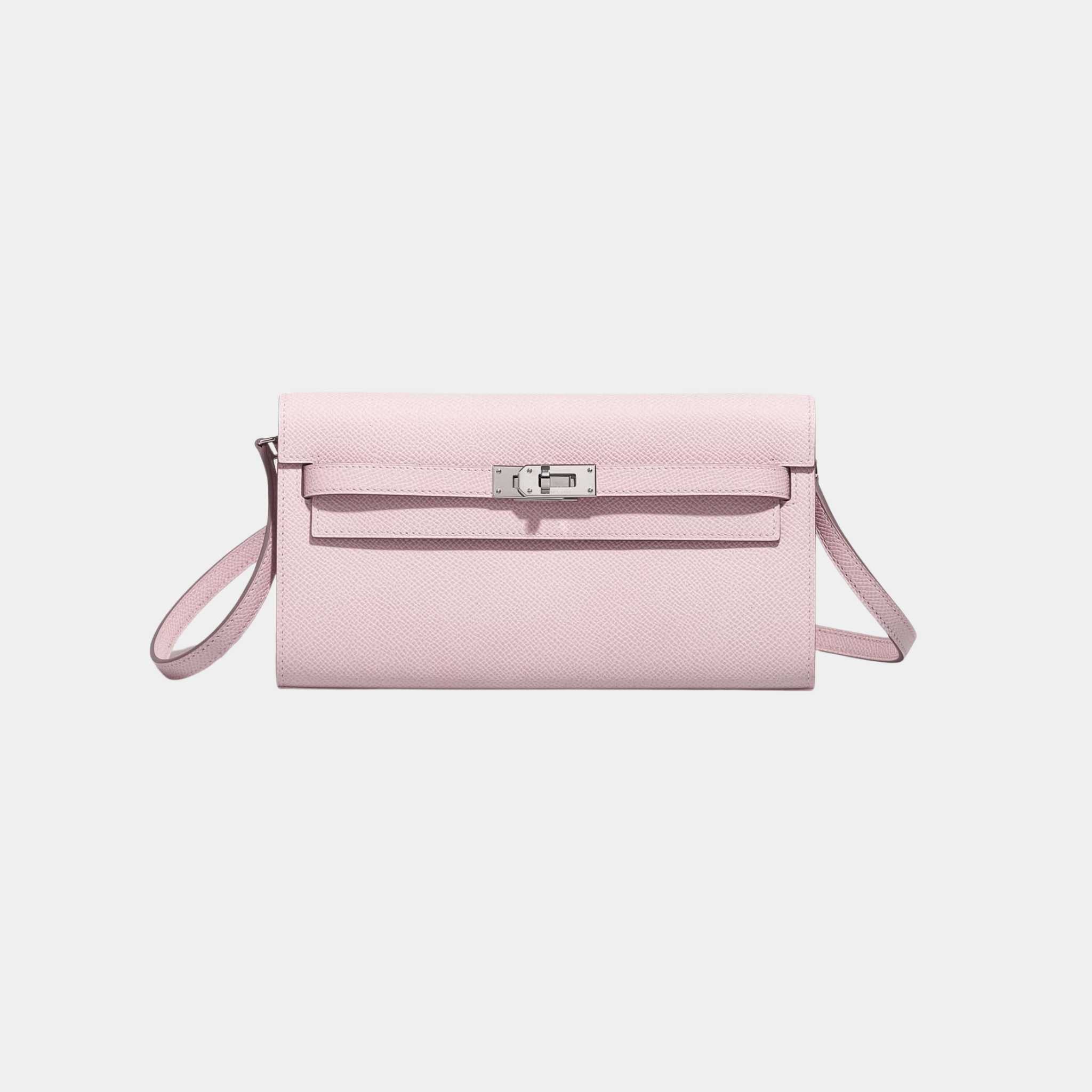 Hermes Kelly To Go Wallet Epsom Mauve Pale, Front
