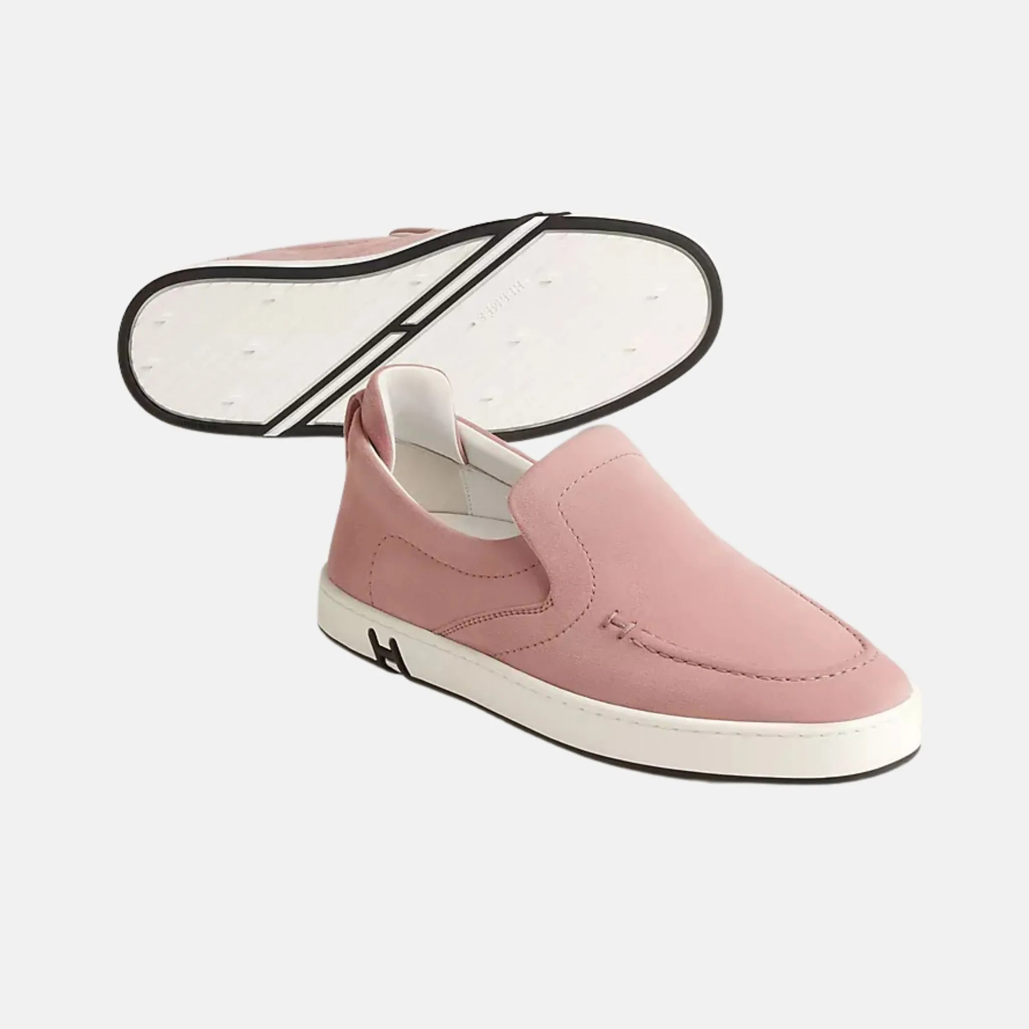 Hermes Kiddy Slip-On Sneaker Suede Goatskin Rose Aquarelle , Side &amp; Bottom 