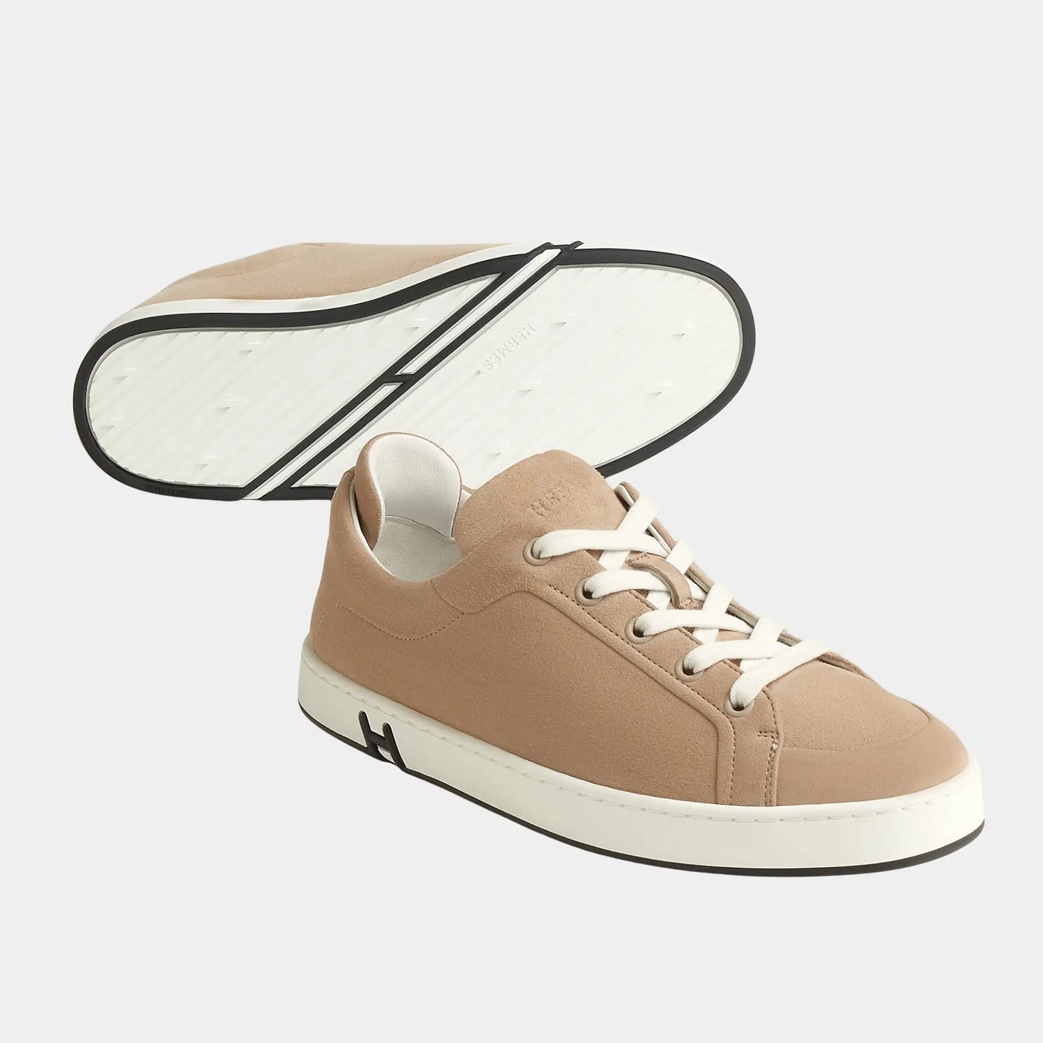 Hermes Kids Sneakers in Suede Goatskin Women, Beige Camel, Front