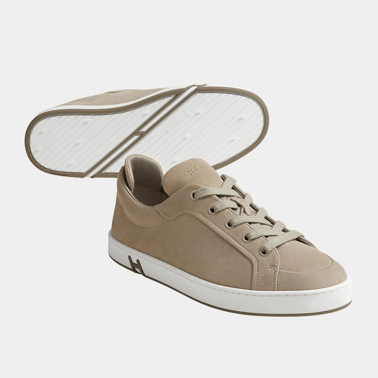 Hermes Kids Sneakers in Suede Goatskin Women, Beige Galet, Front