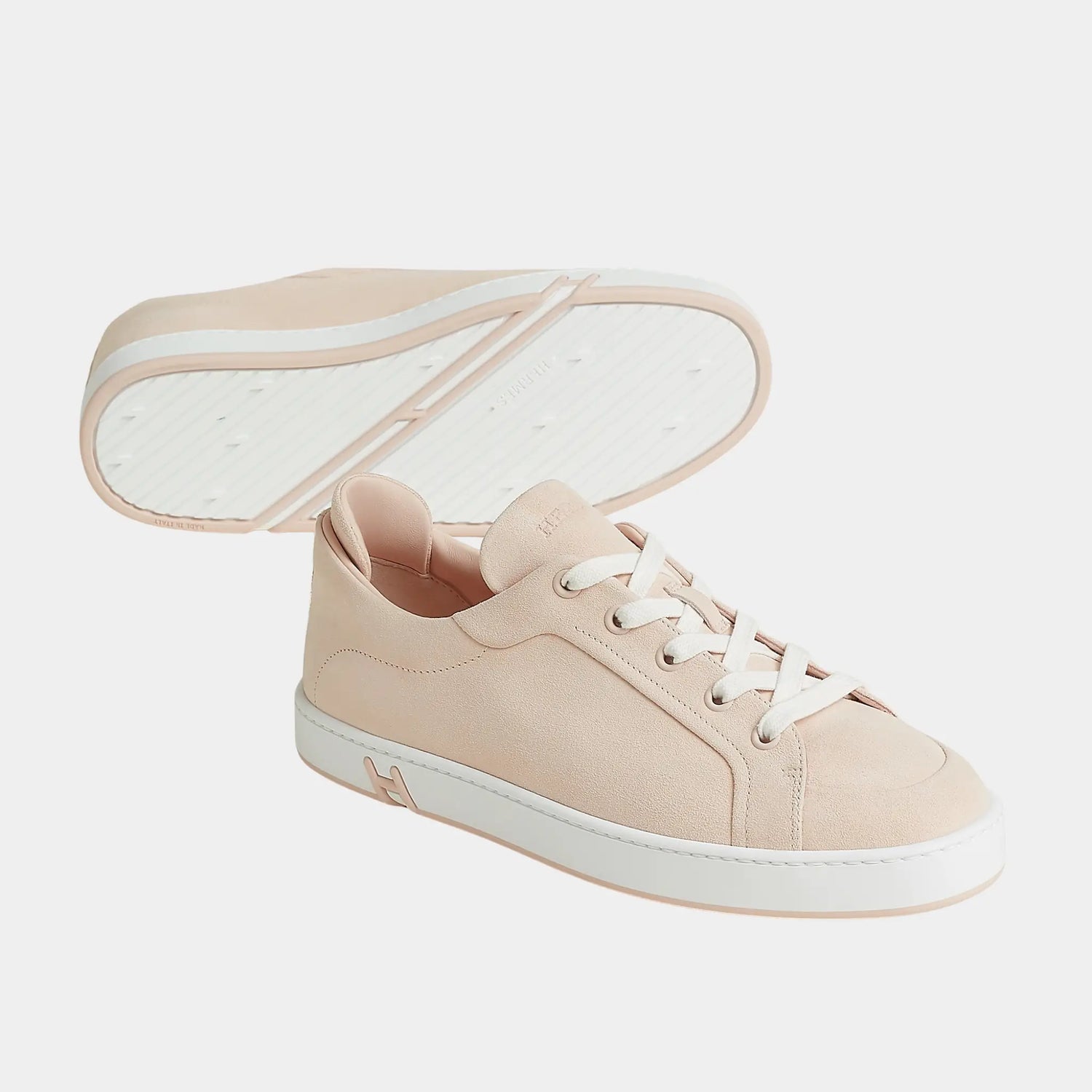 Hermes Kids Sneakers in Suede Goatskin Women, Rose Palomino, Front