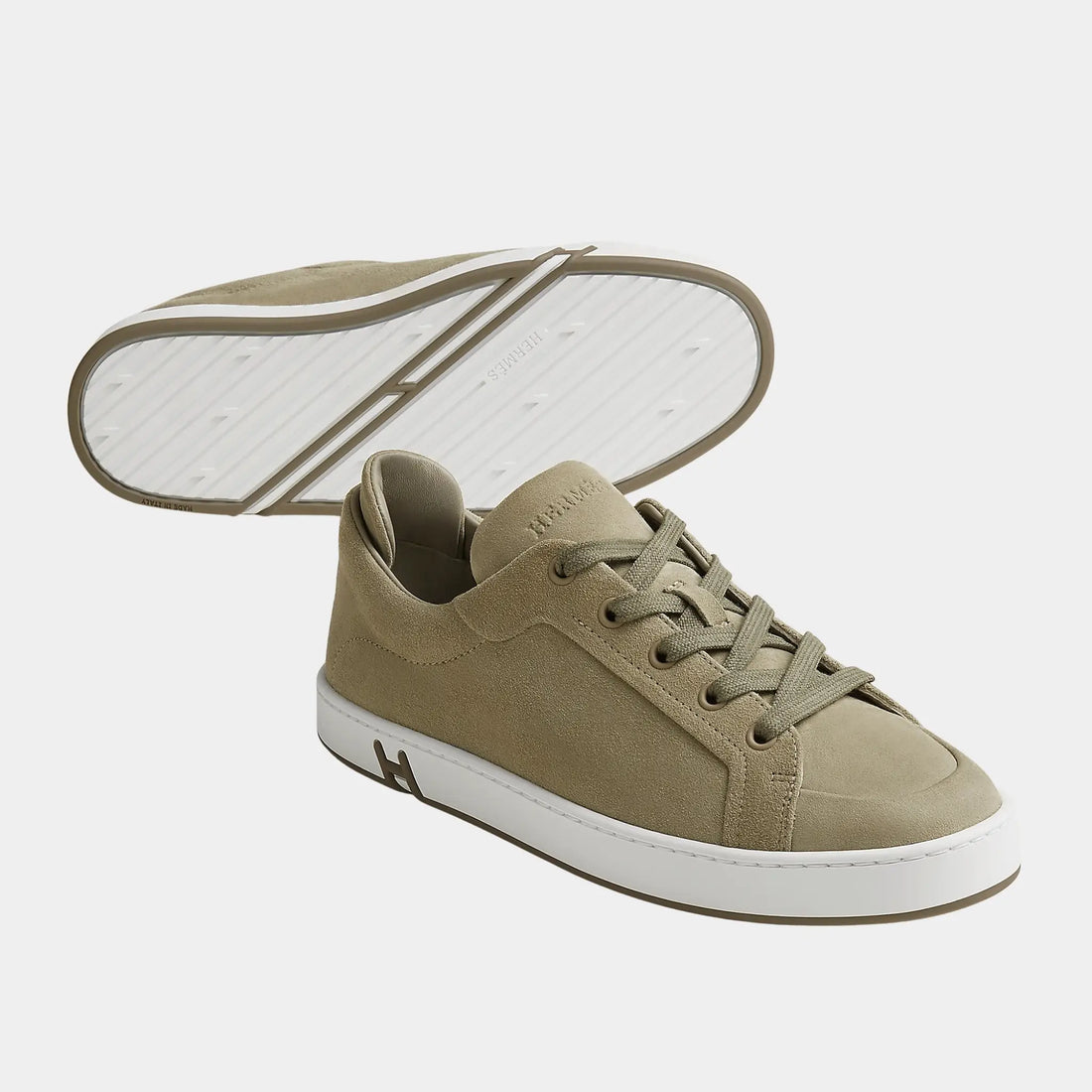 Hermes Kids Sneakers in Suede Goatskin Women, Vert Mosaique, Front