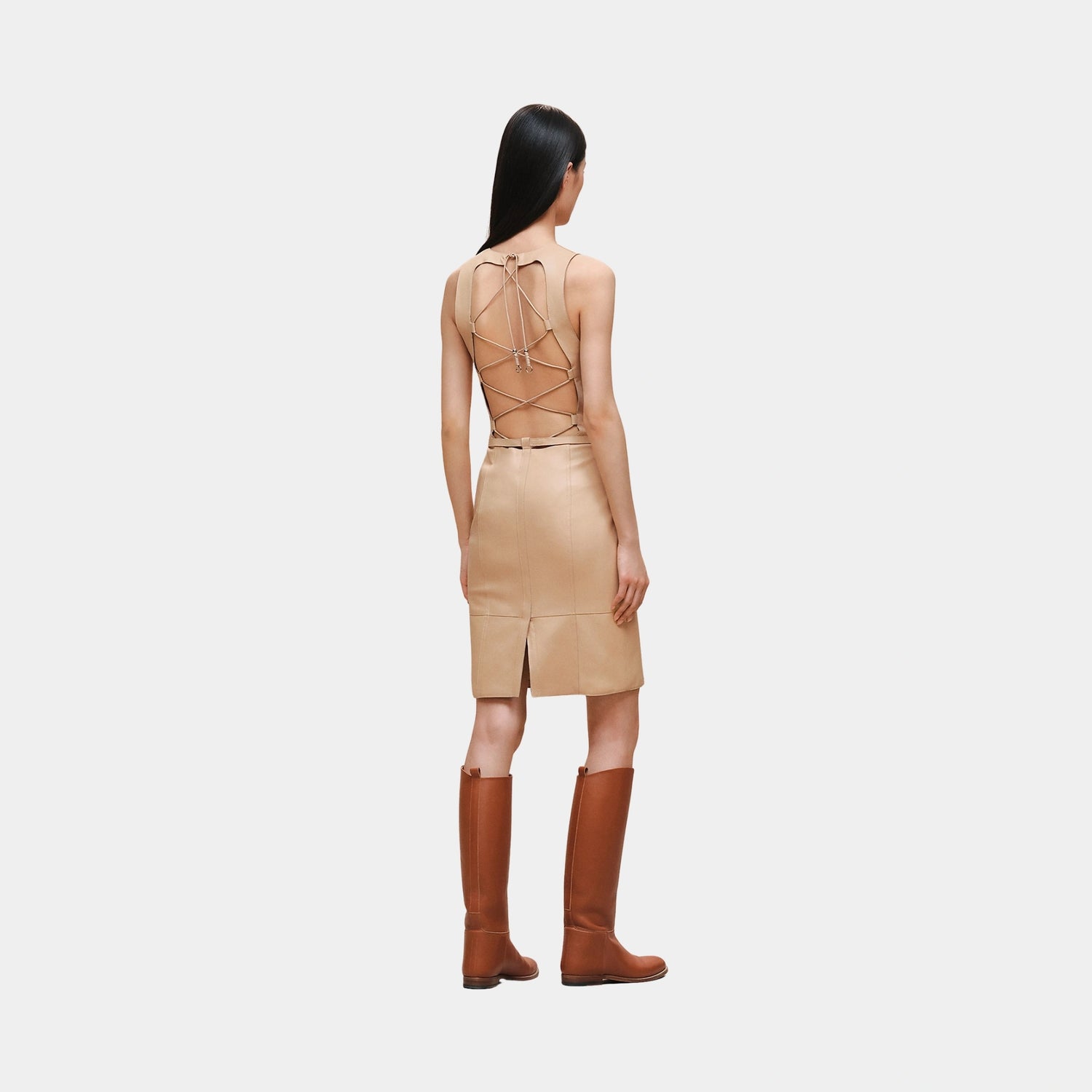 Hermes Lace-up Back Dress, Beige Cajou, Back