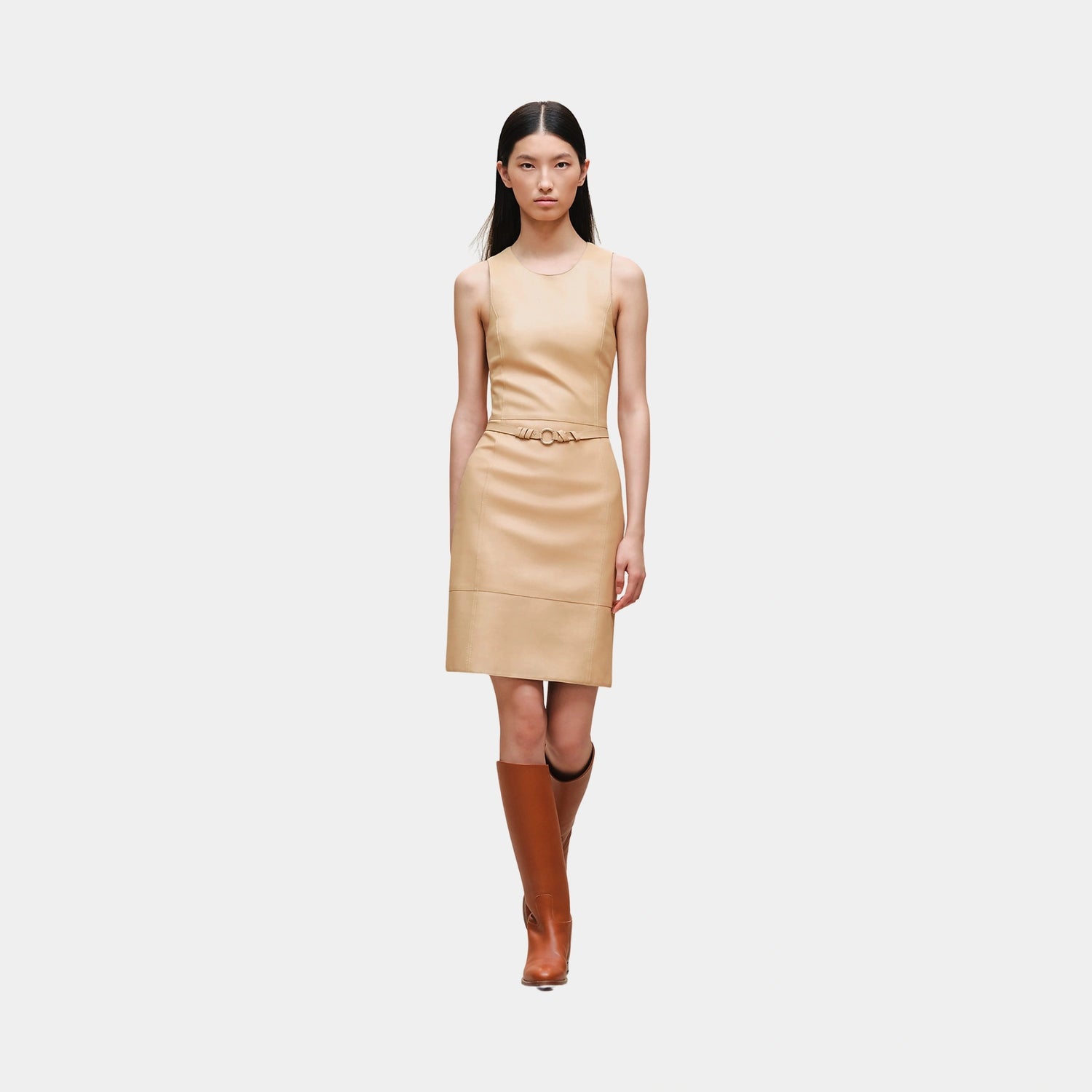 Hermes Lace-up Back Dress, Beige Cajou, Front