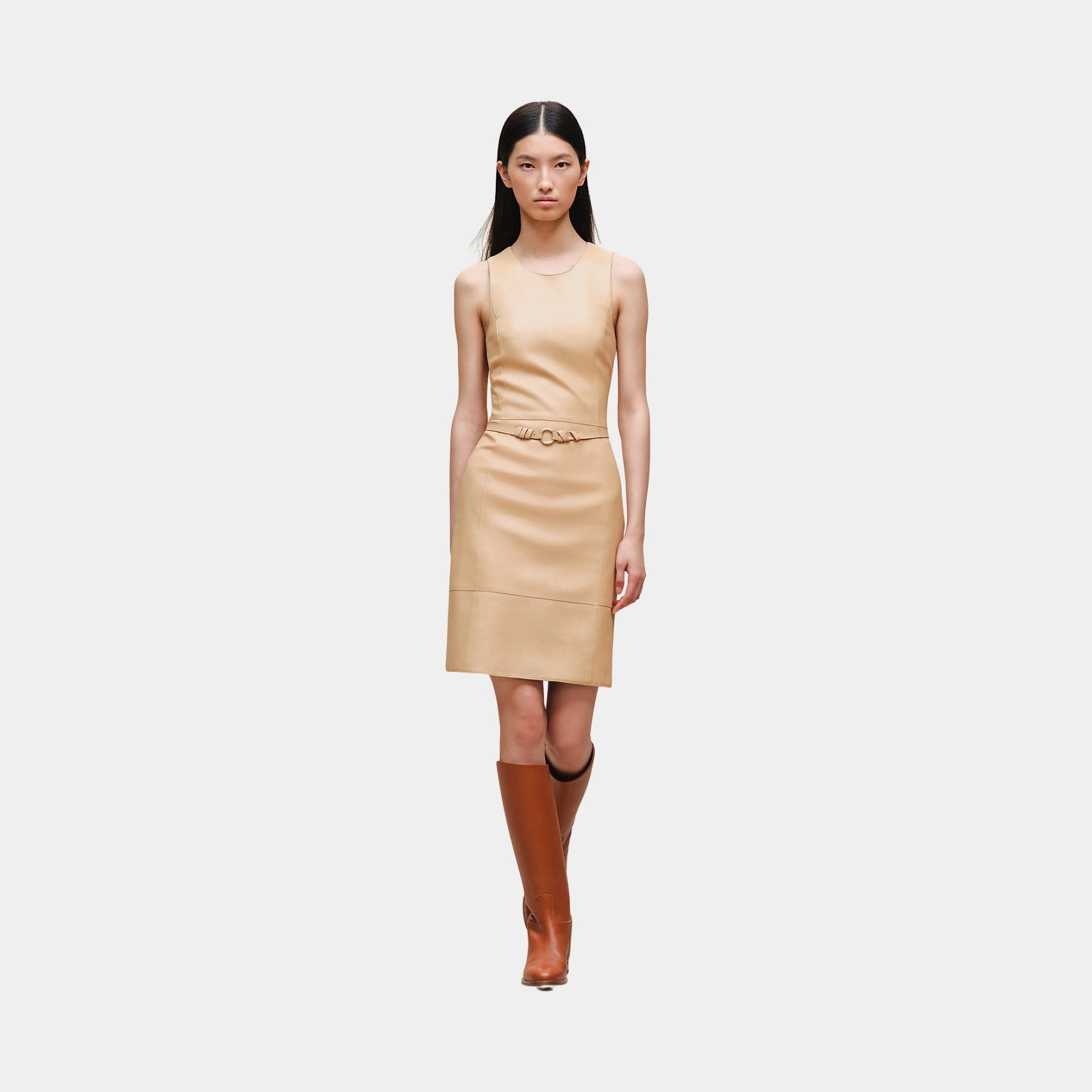 Hermes Lace-up Back Dress, Beige Cajou, Front