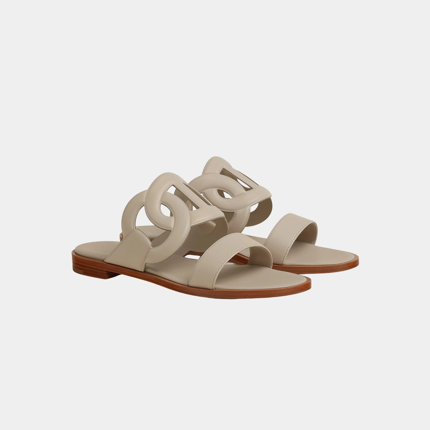 Hermes Lagoon Sandals in Nappa Leather, Beige Nomade, Front
