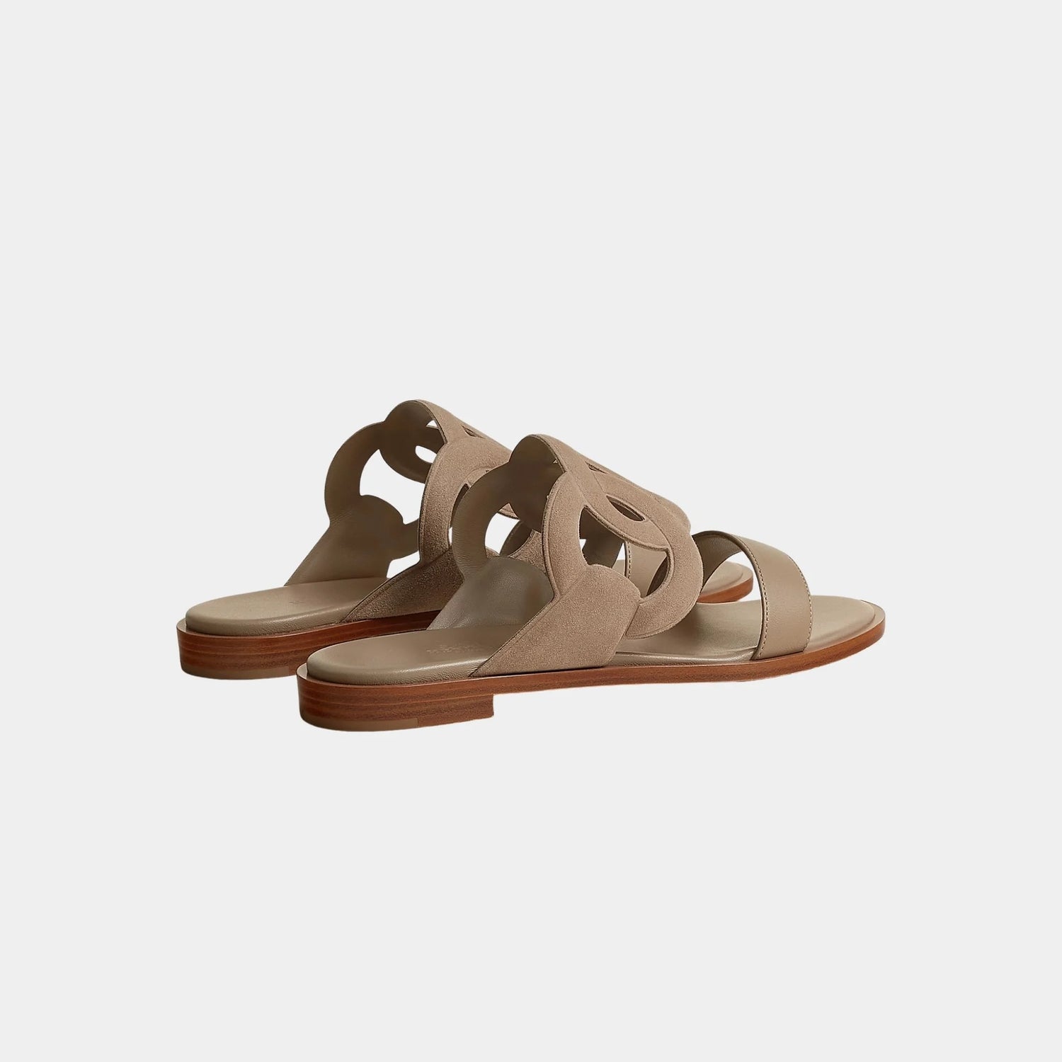 Hermes Lagune Sandals in Suede and Nappa Goatskin, Beige Sable, Back