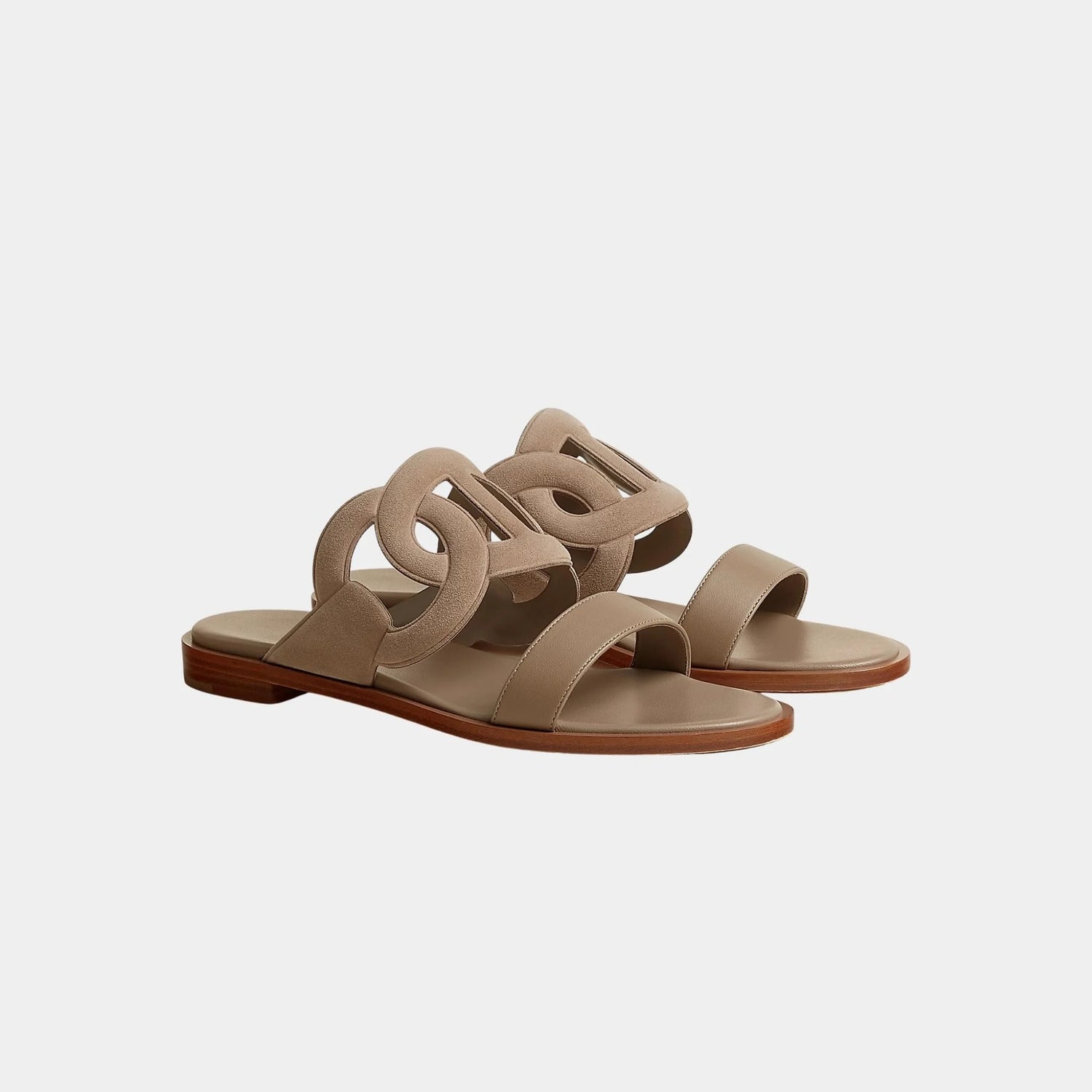 Hermes Lagune Sandals in Suede and Nappa Goatskin, Beige Sable, Front