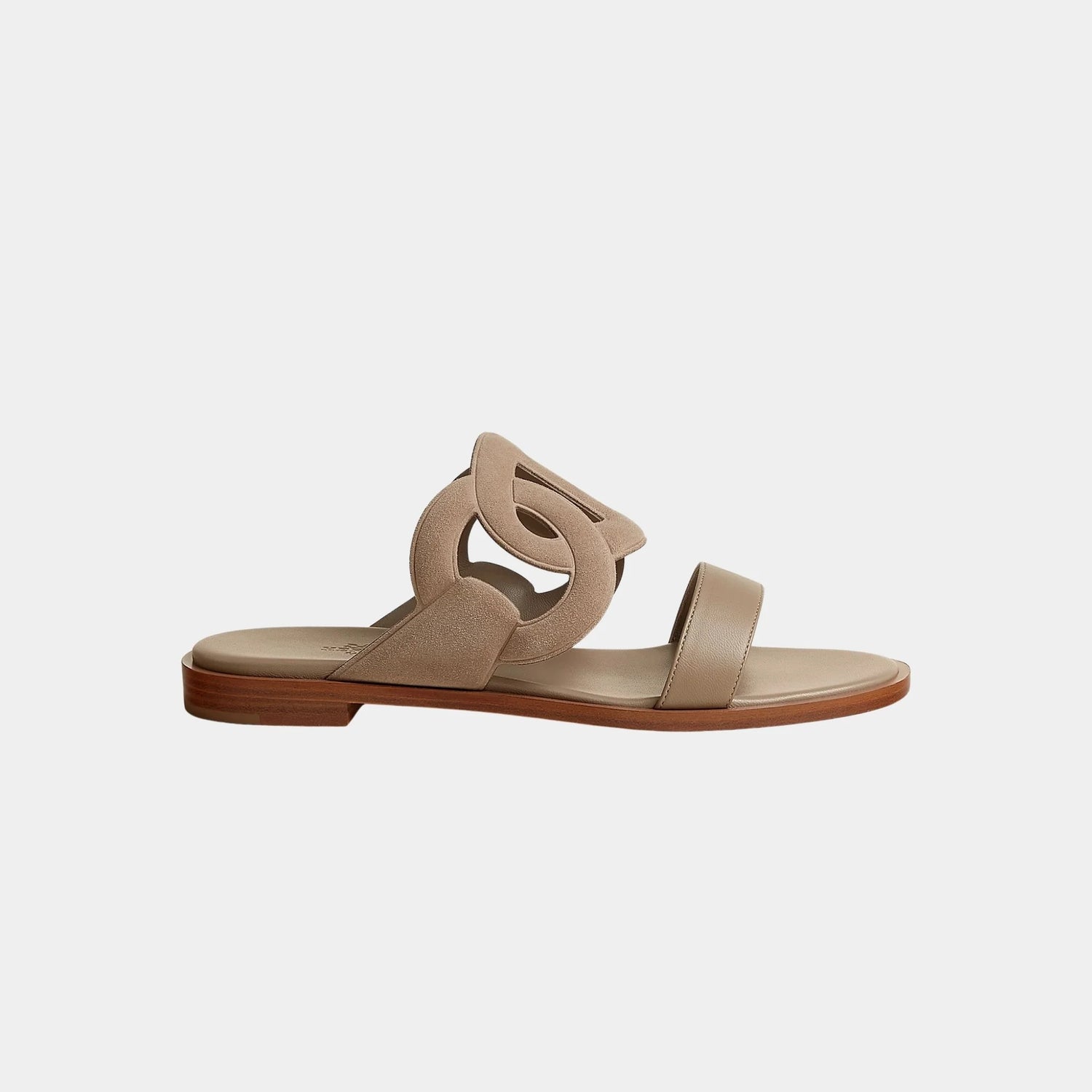 Hermes Lagune Sandals in Suede and Nappa Goatskin, Beige Sable, Side