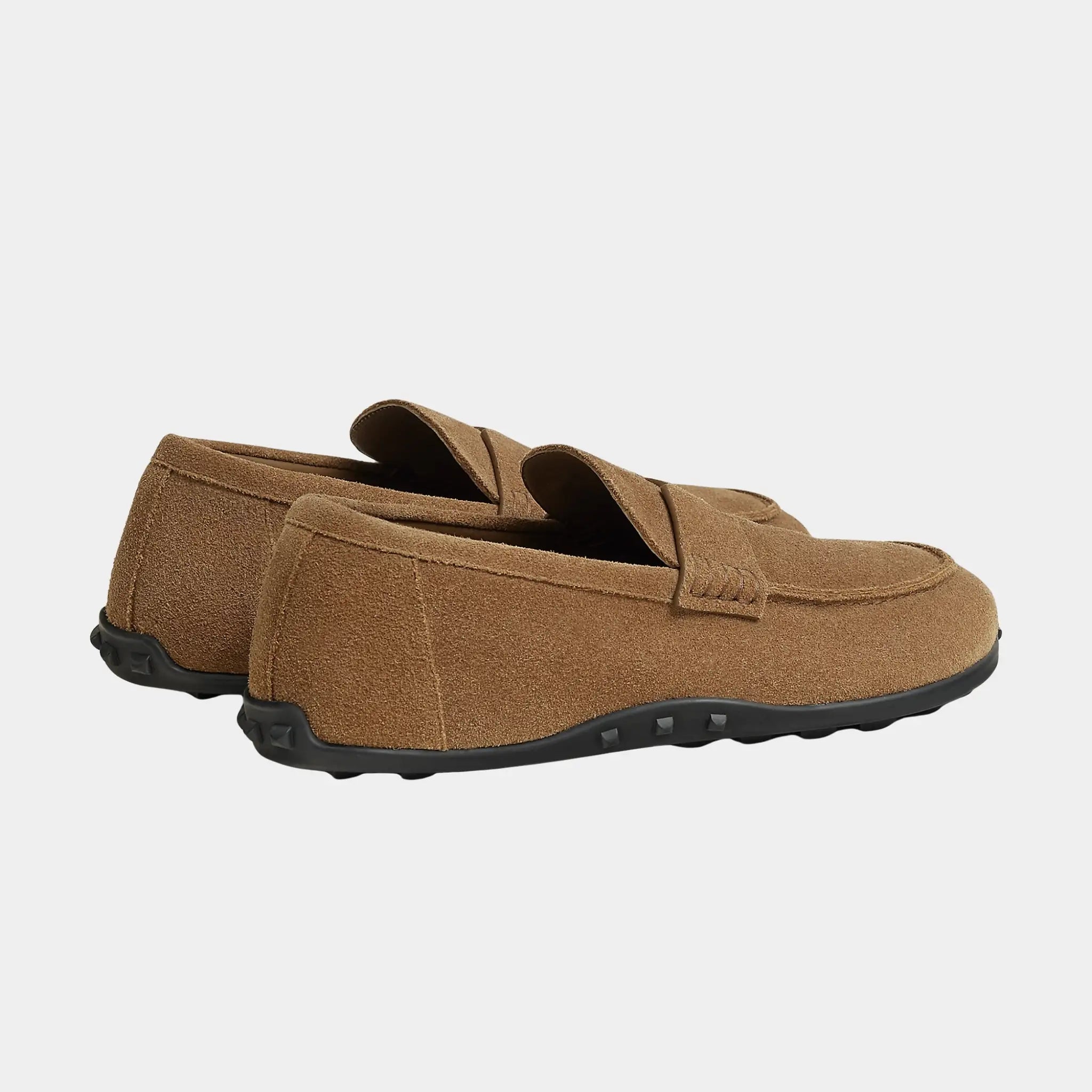 Hermes Lazy Loafers in Suede Calfskin, Brun Fume, Back