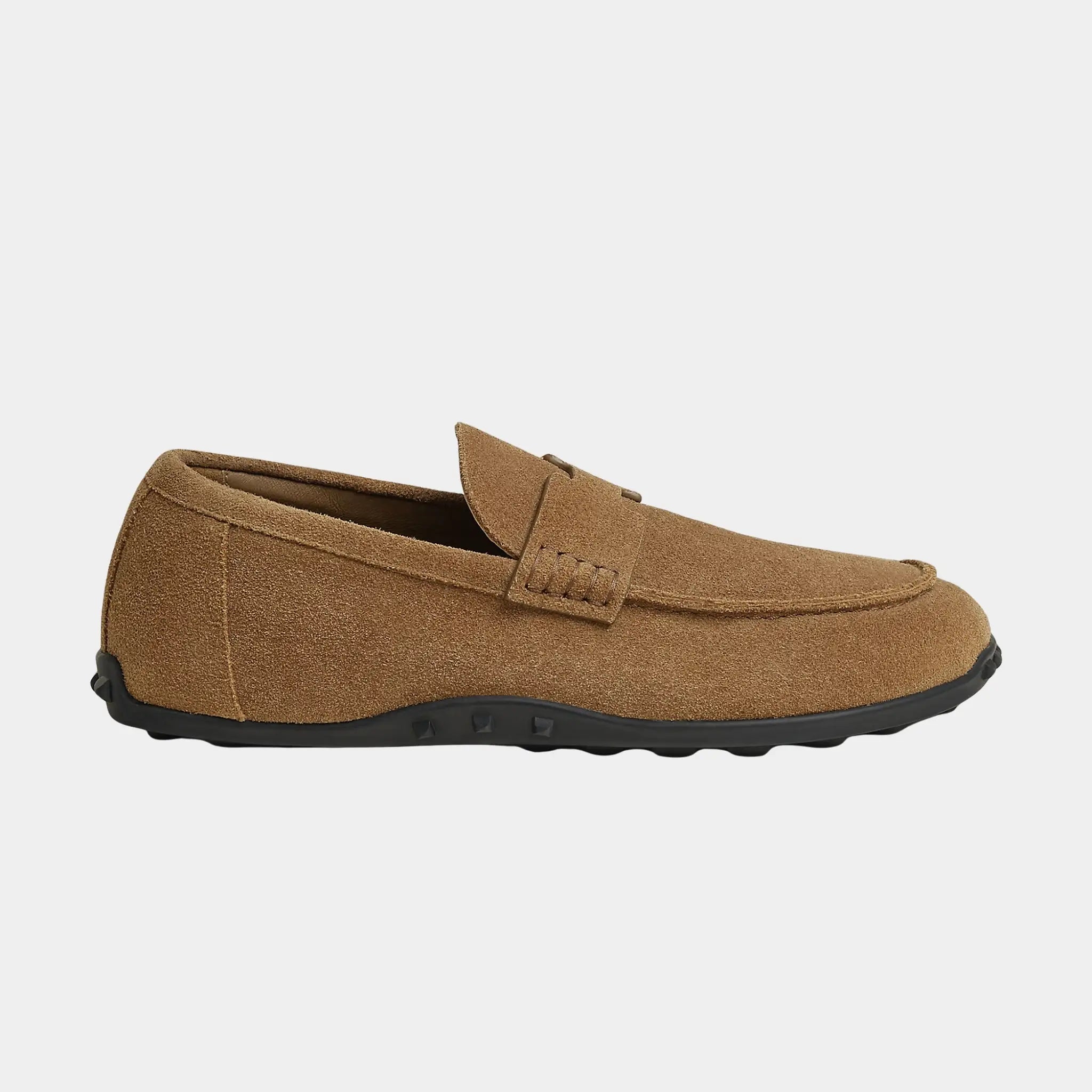 Hermes Lazy Loafers in Suede Calfskin, Brun Fume, Side