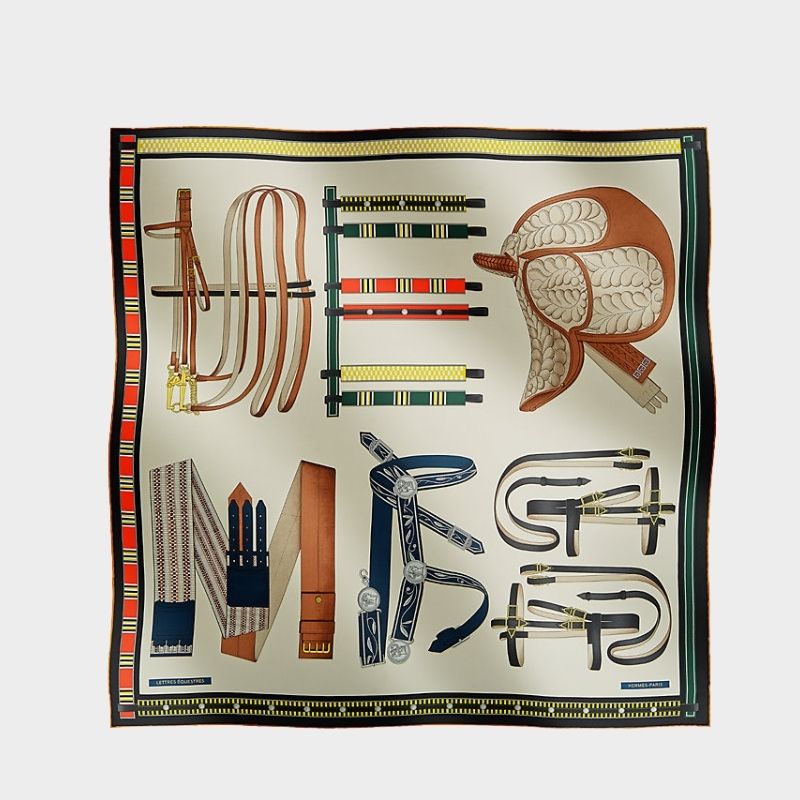 Hermes Lettres Equestre Scarf 90, Gris