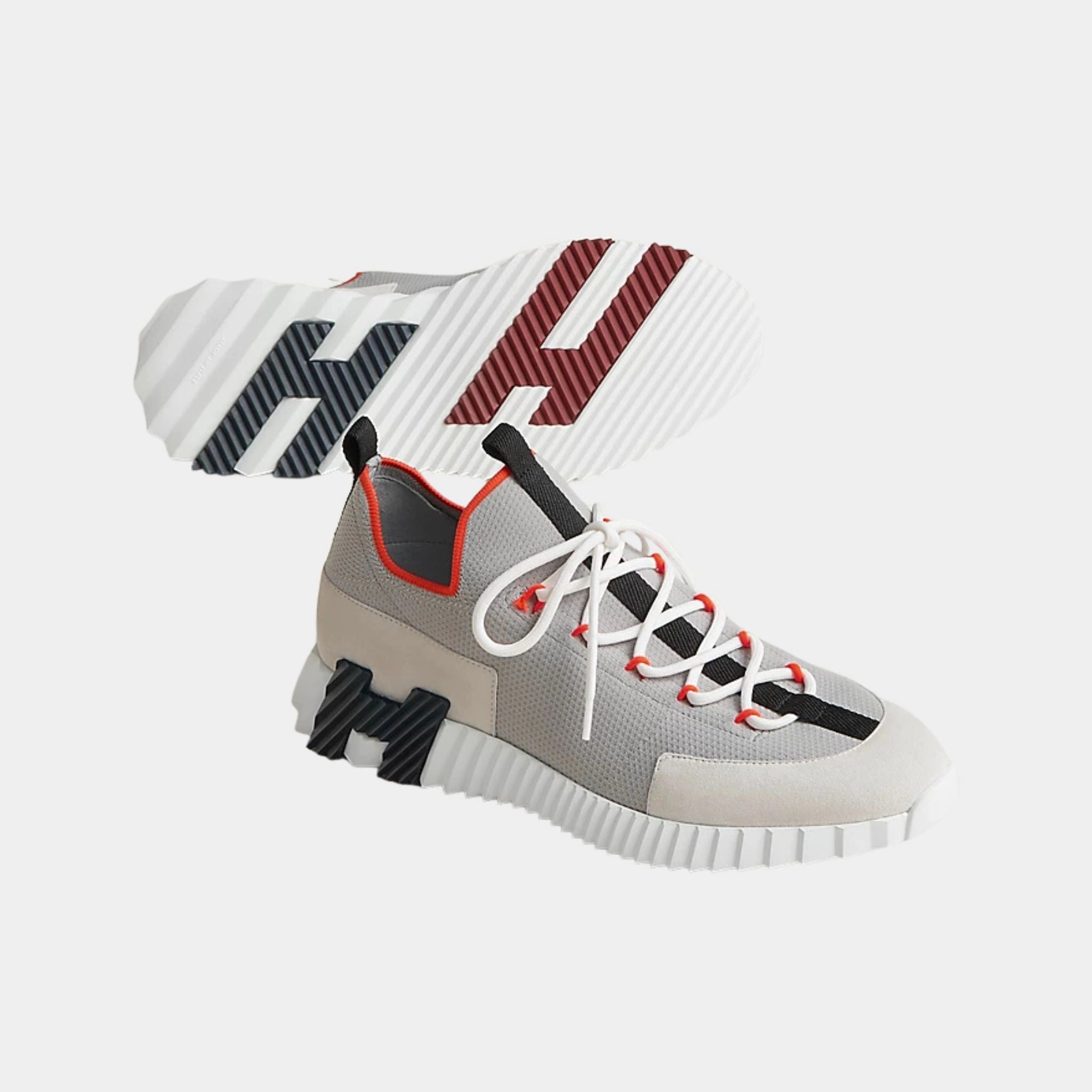 Hermes Lift Slip-On Sneaker Knit &amp; Suede Goatskin , Multicolor Beige Galat, Front And Bottom 