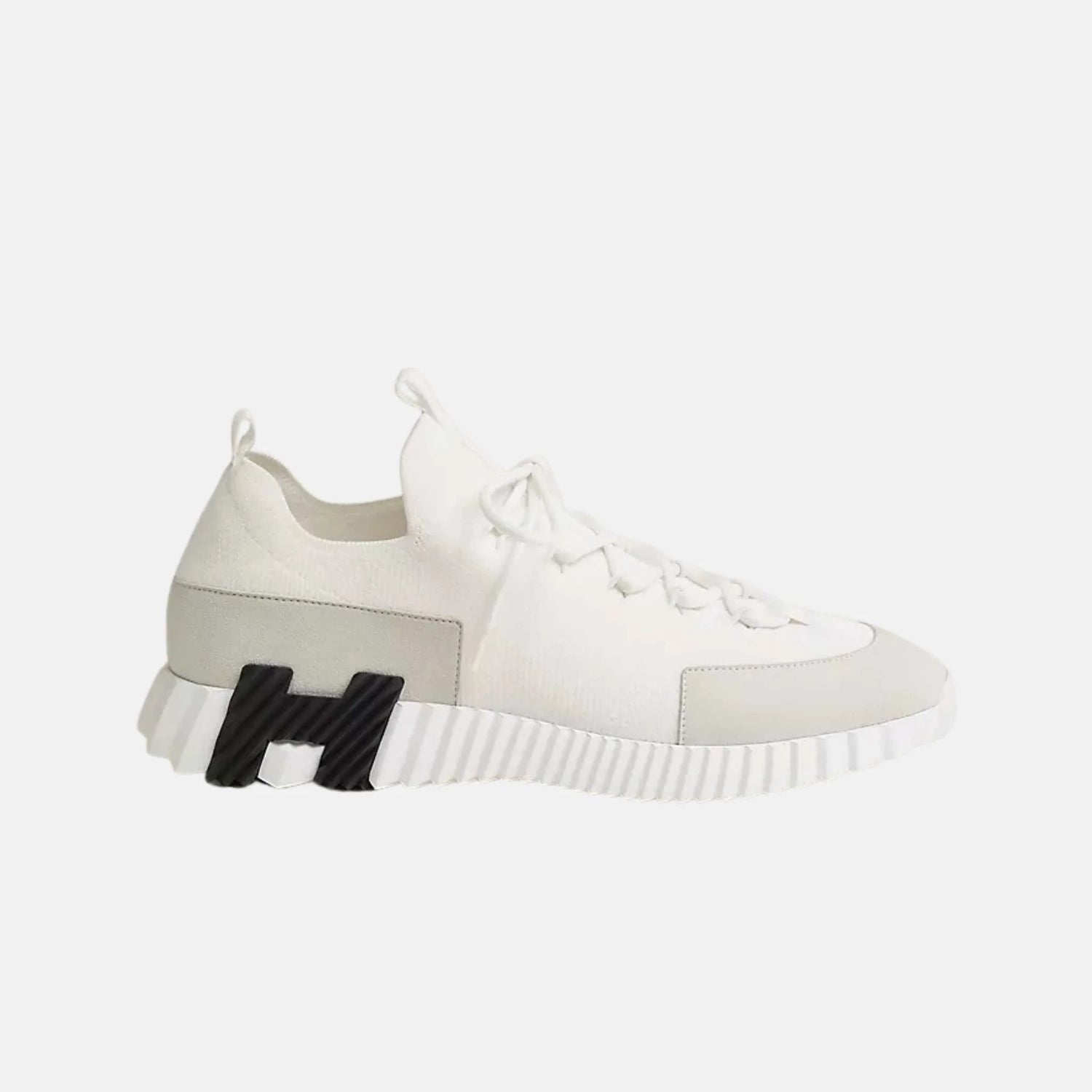 Hermes Lift Slip-On Sneaker Knit &amp; Suede Goatskin , White, Side 
