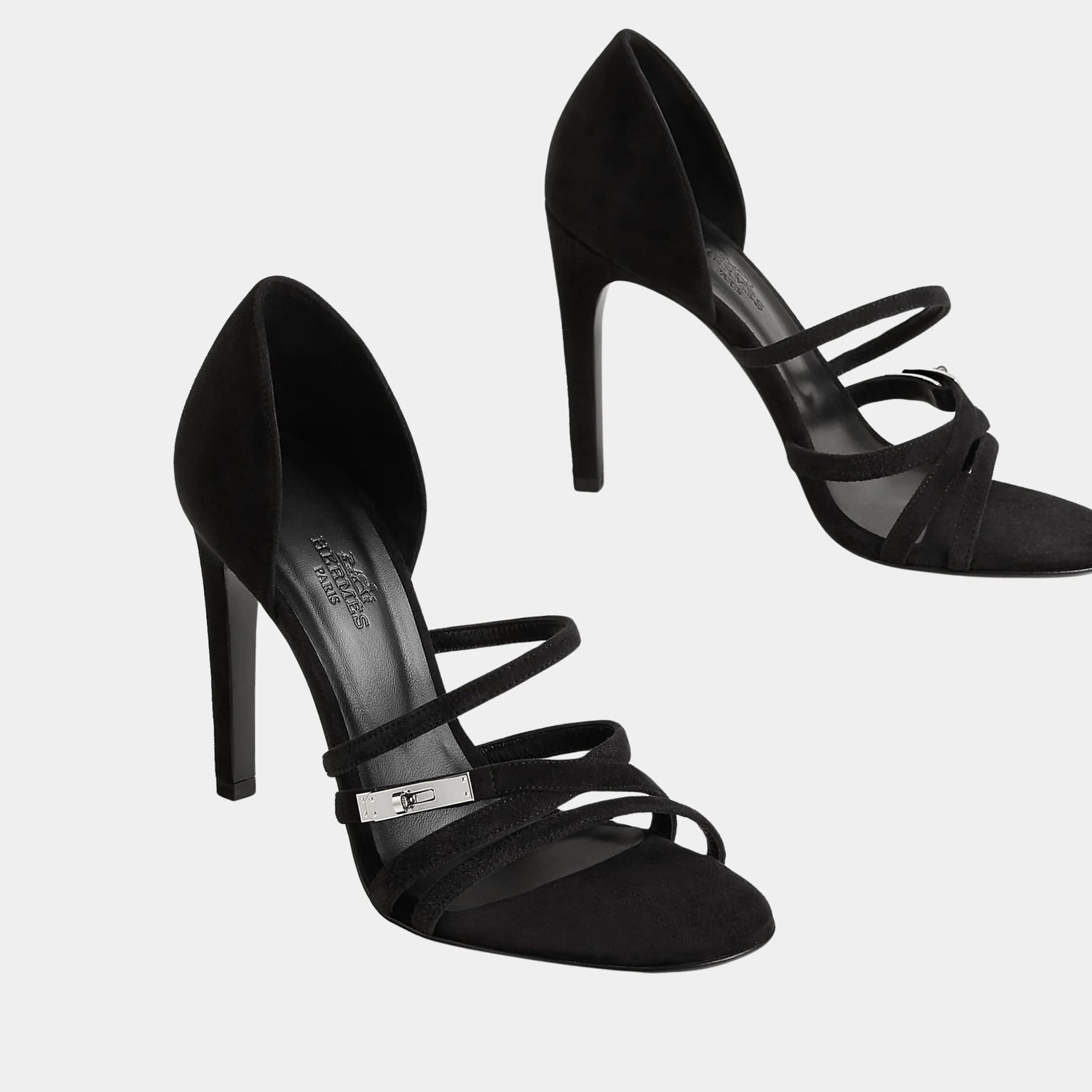 Hermes Lipstick 105 Sandal in Suede Goatskin, Noir, Front