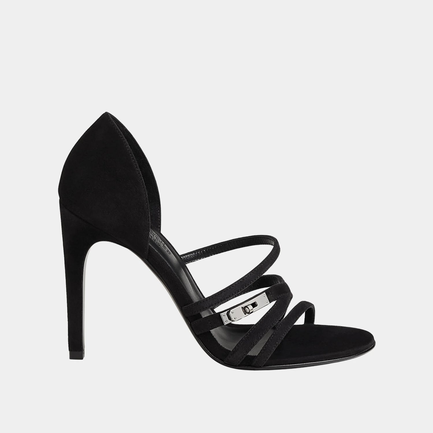 Hermes Lipstick 105 Sandal in Suede Goatskin, Noir, Side