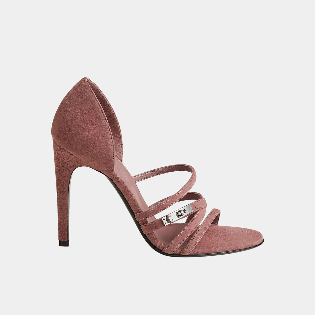 Hermes Lipstick 105 Sandal in Suede Goatskin, Rose Antique, Side