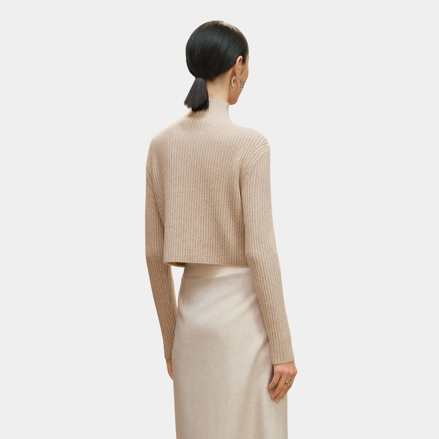 Hermes Long-sleeved Cropped Sweater in Scottish Wool, Beige Camel, Back