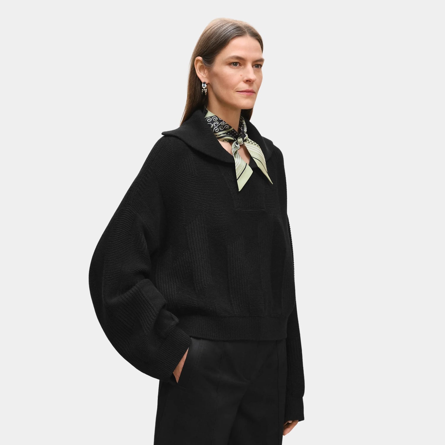 Hermes Long-sleeved H Pattern Sweater, Noir, Front