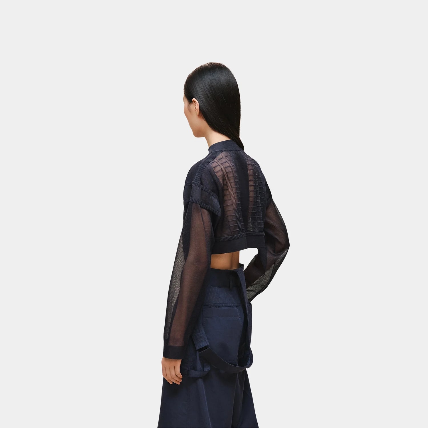 Hermes Long-sleeved Sweater in Lightweight Textured Knit, Bleu Noir, Back
