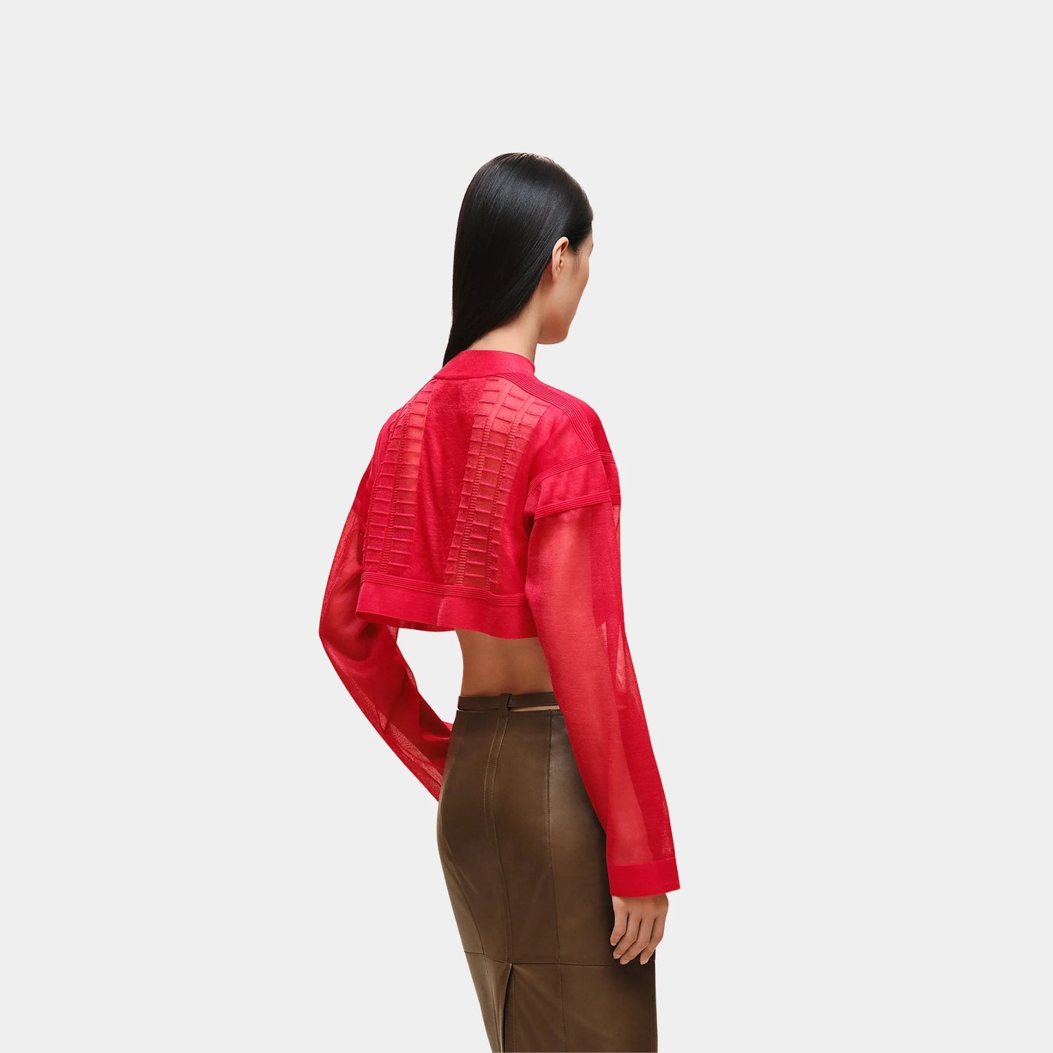 Hermes Long-sleeved Sweater in Lightweight Textured Knit, Rouge Amazone, Back