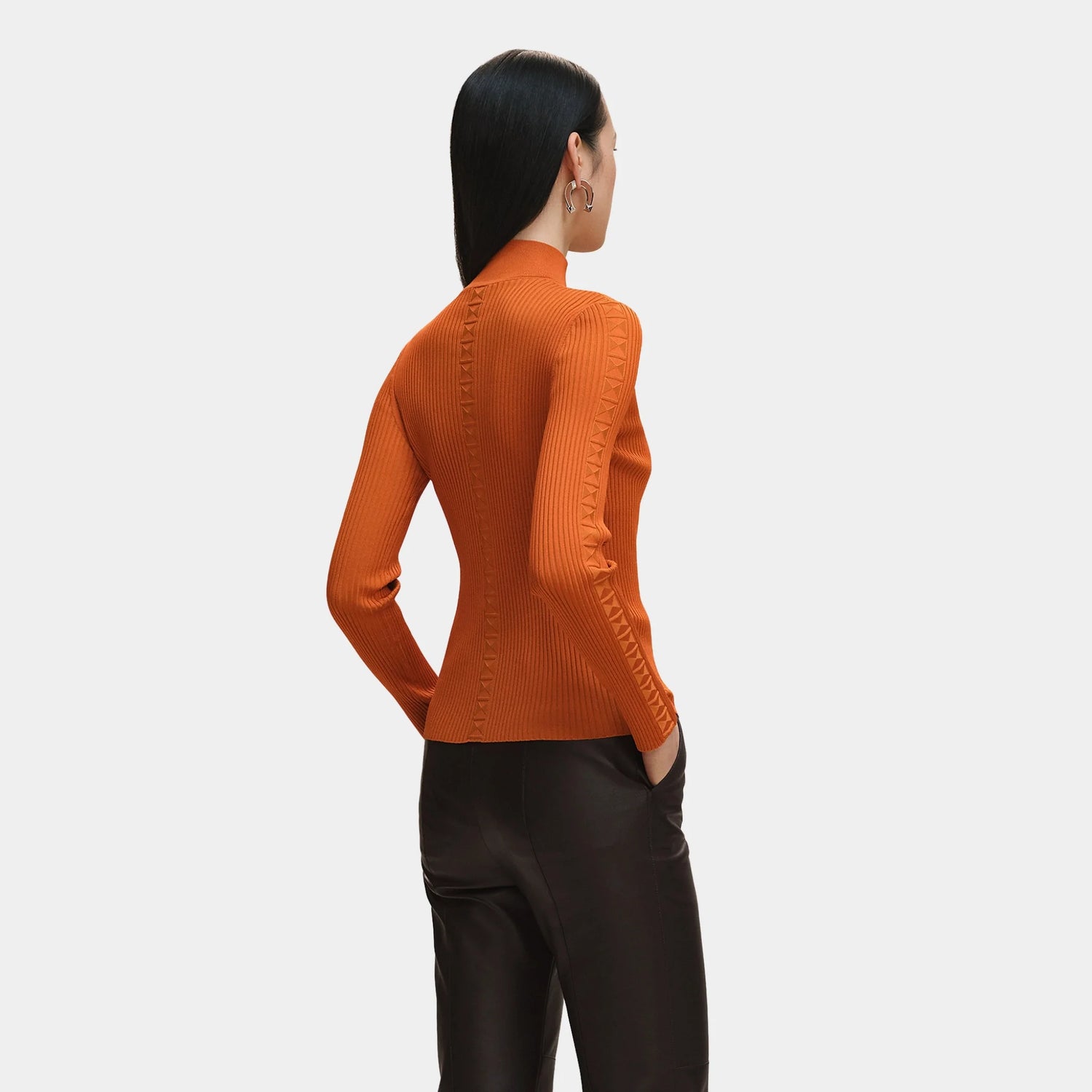 Hermes Long-sleeved Sweater in Shiny Silk Knit, Orange Tangerine, Back