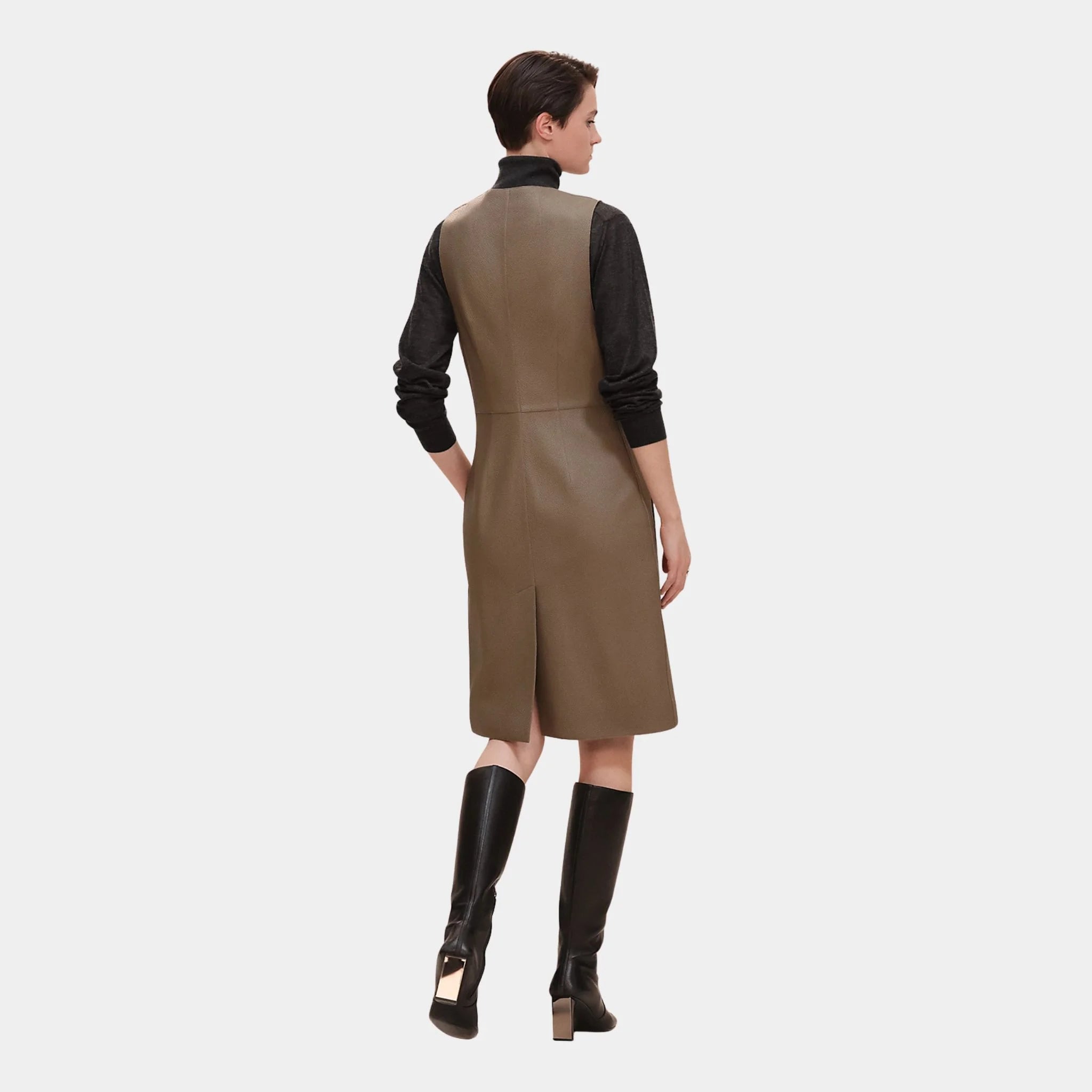 Hermes Long Vest in Washed Deerskin, Gris Etoupe, Back
