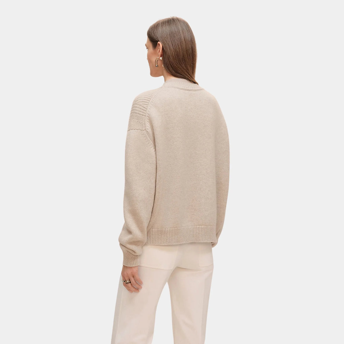 Hermes Long-sleeve Sweater in Plain Scottish Cashmere, Beige Naturel, Back