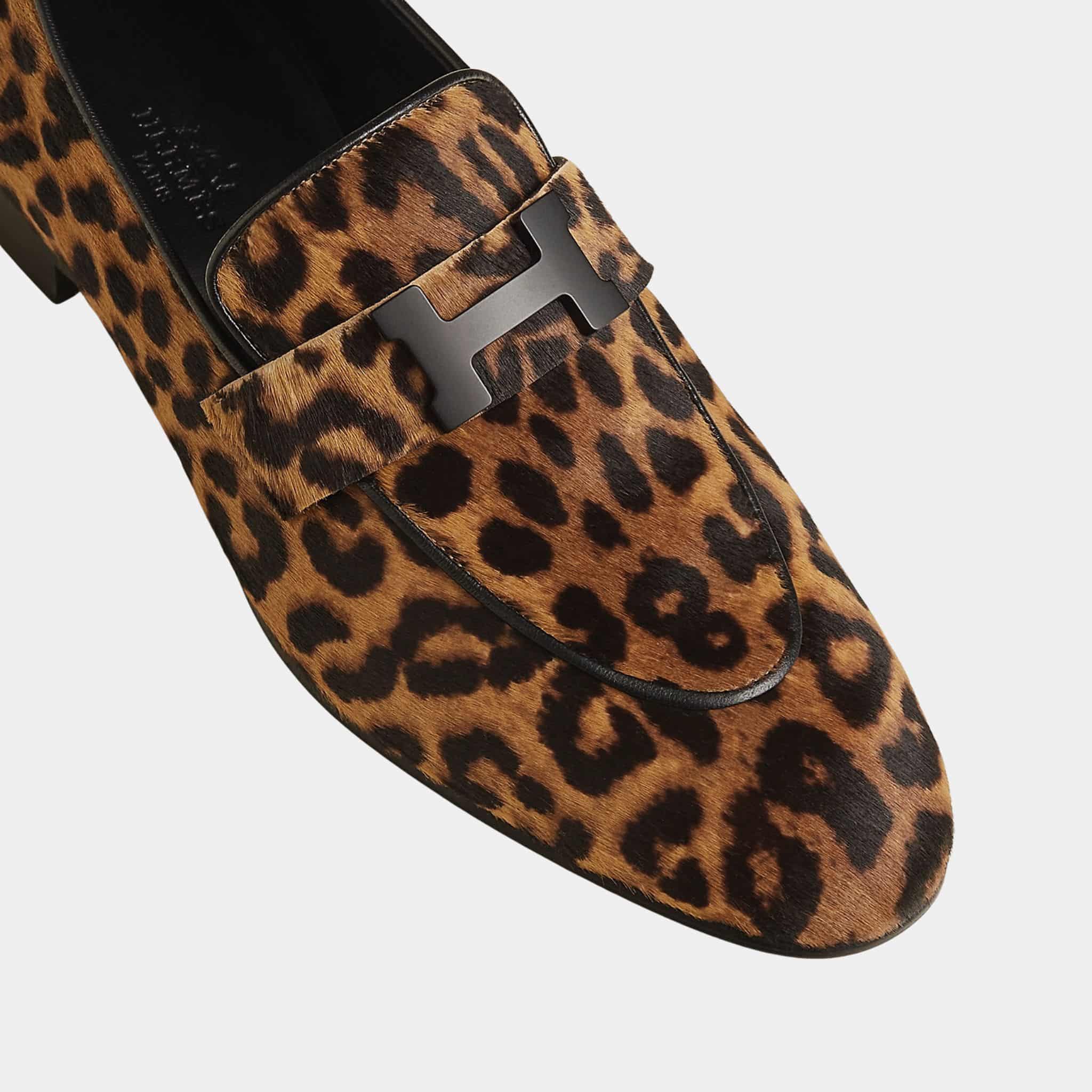 Hermes Paris Loafer in Moire Calfskin, Gold, Noir, Top